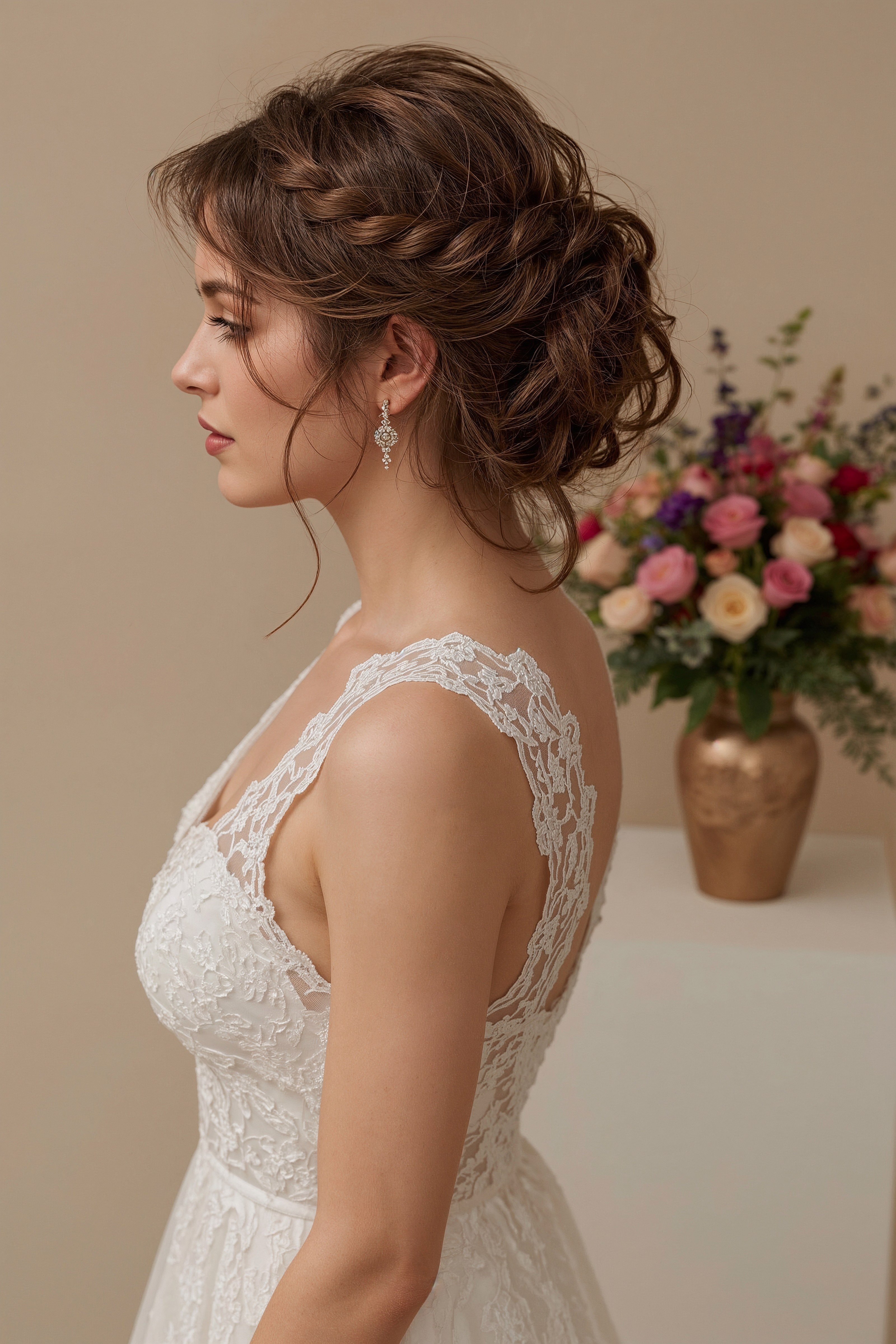 Curly Braided Updo: Stunning Brunette Bridal Hairstyles