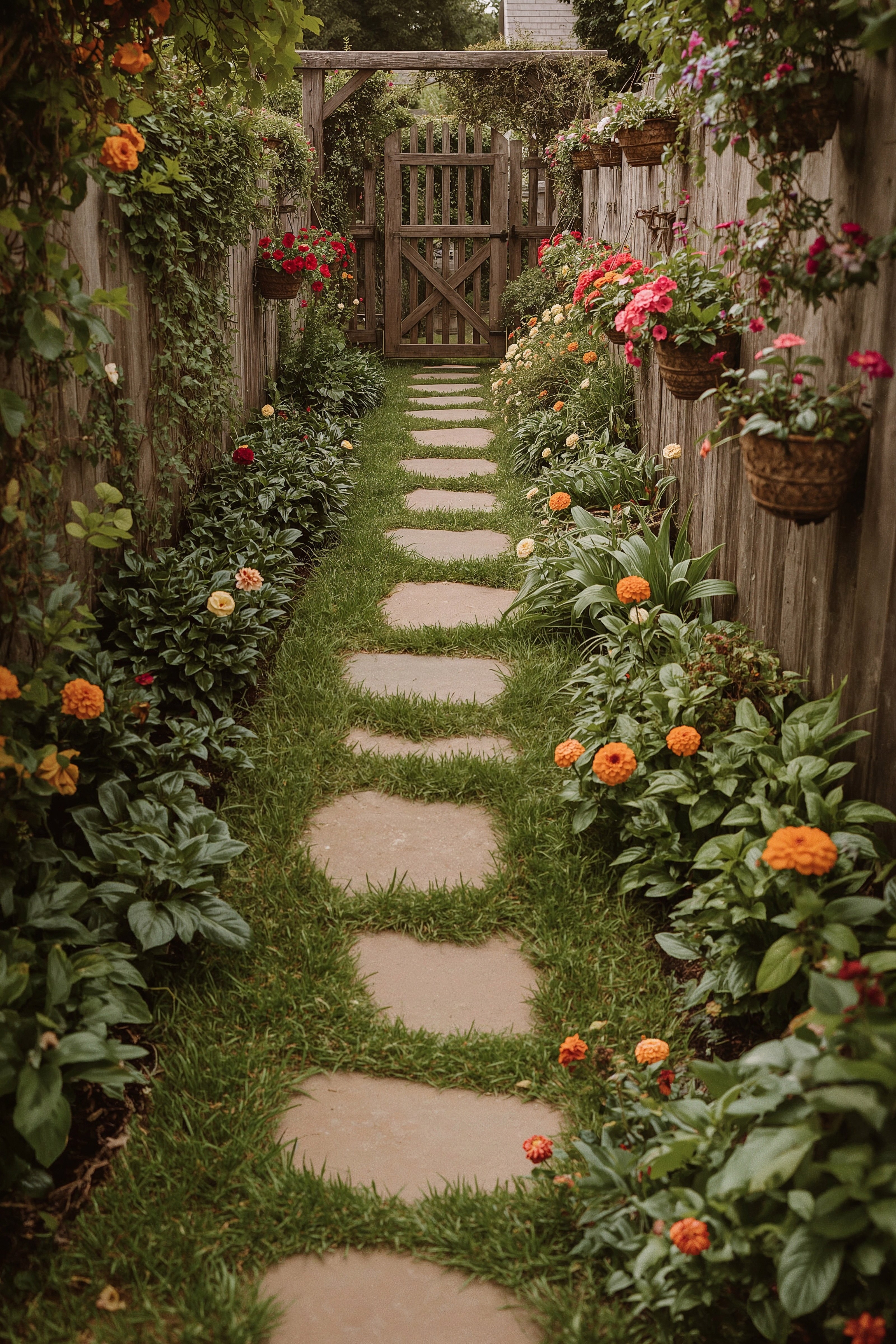 Charming Small Side Garden: Farmhouse Style for Narrow Spaces