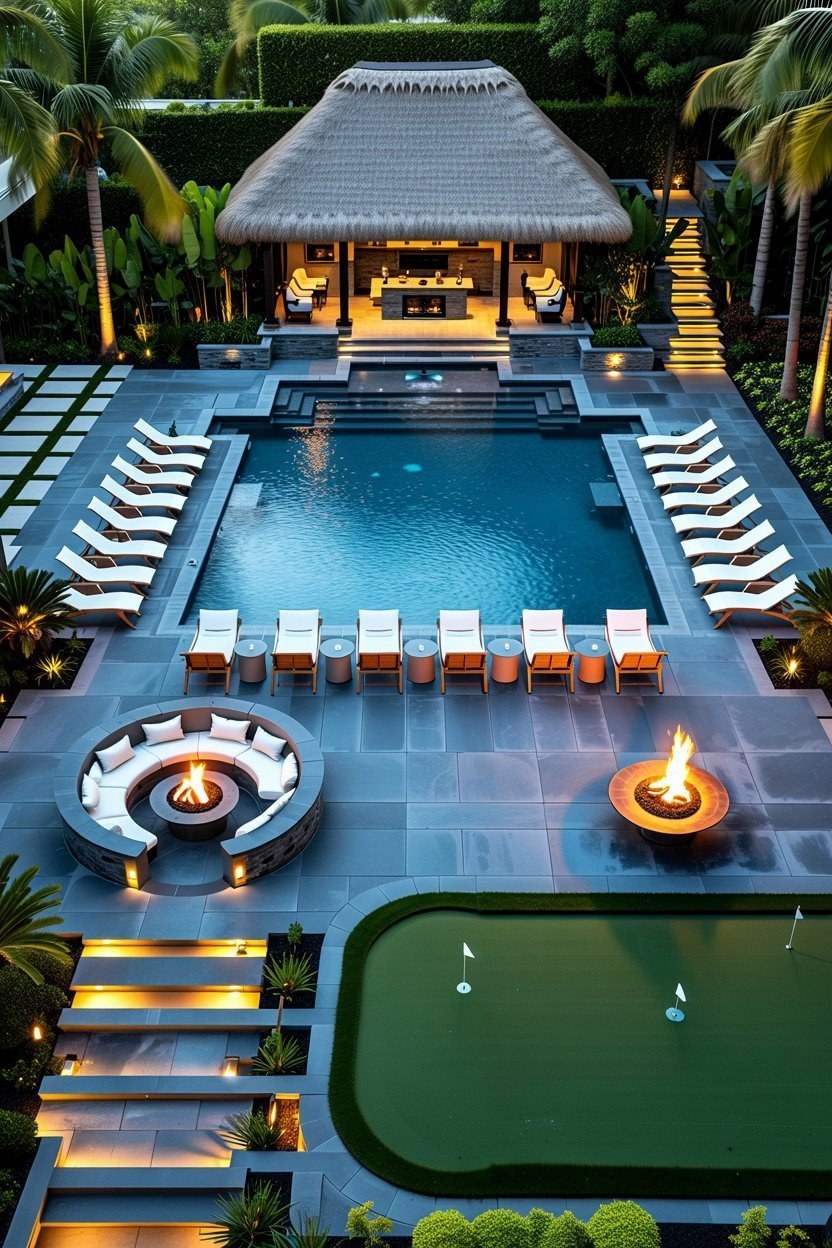 Resort Style Backyard: Ultimate Outdoor Layout with Pool, Cabana & Fire Pit