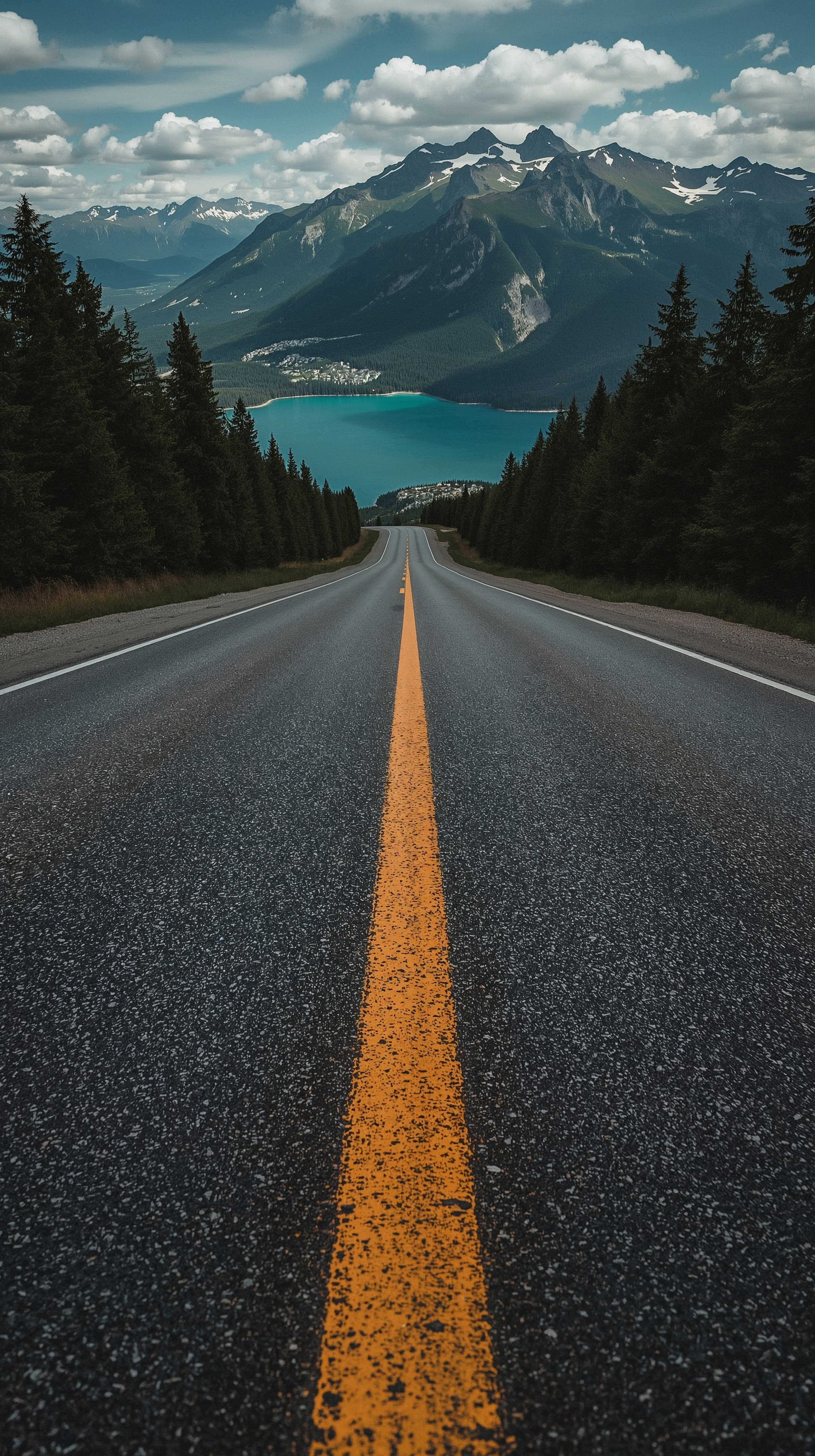 Scenic Road Trip: Realistic Nature iPhone 15 Wallpaper
