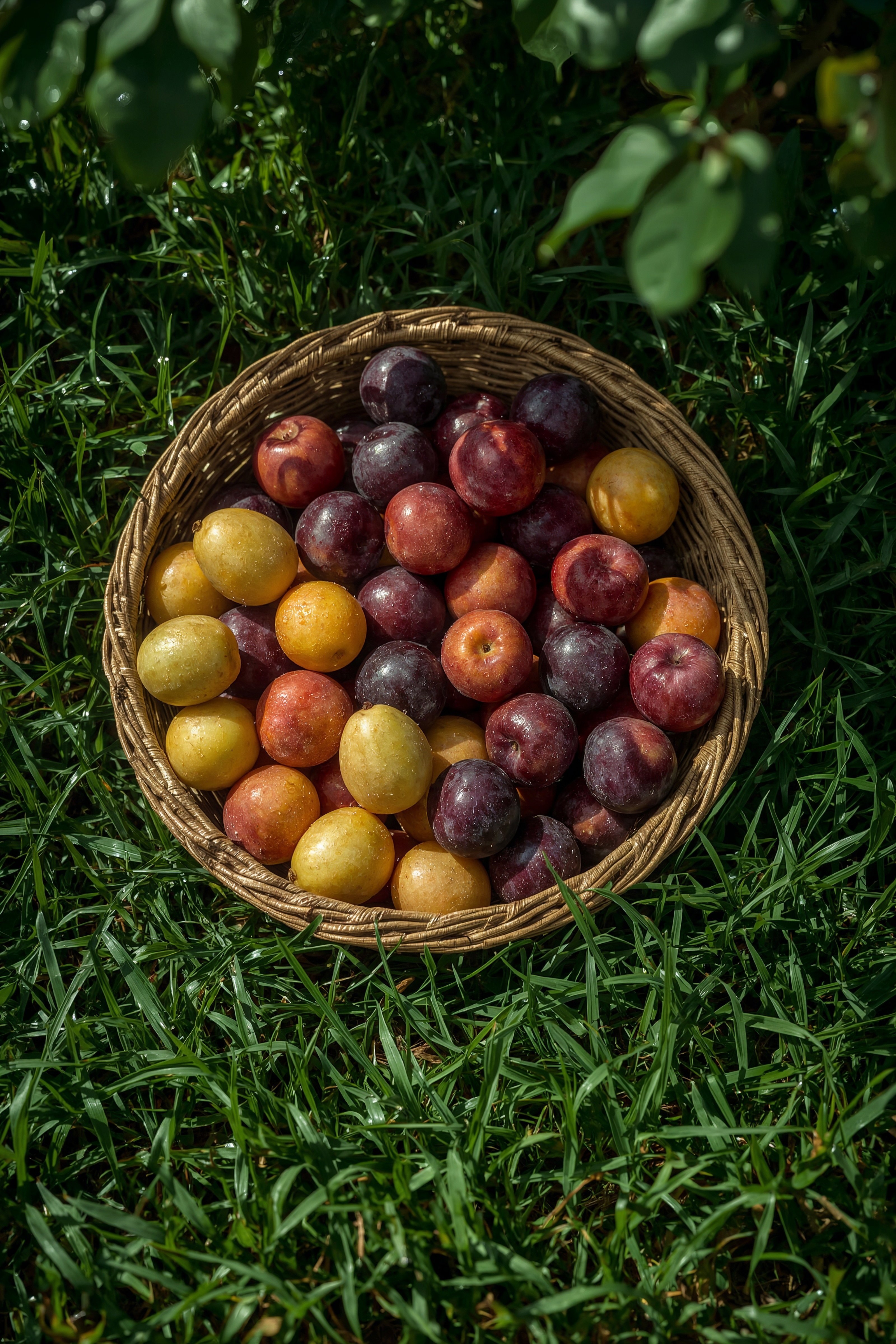 Summer Fruit Harvest: Cottagecore Basket of Ripe Plums