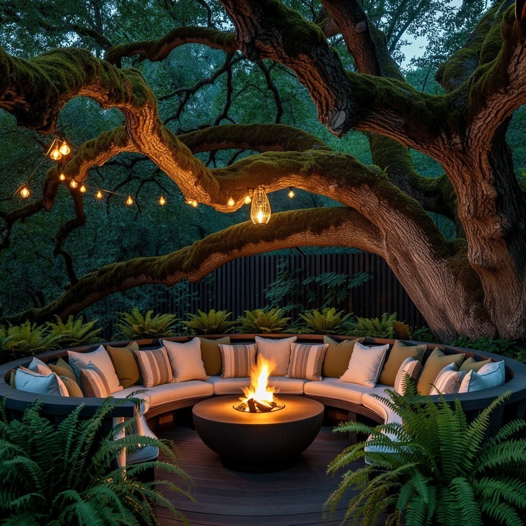 Enchanting Seating Under a Grand Tree: Cozy Outdoor Oasis for 2024