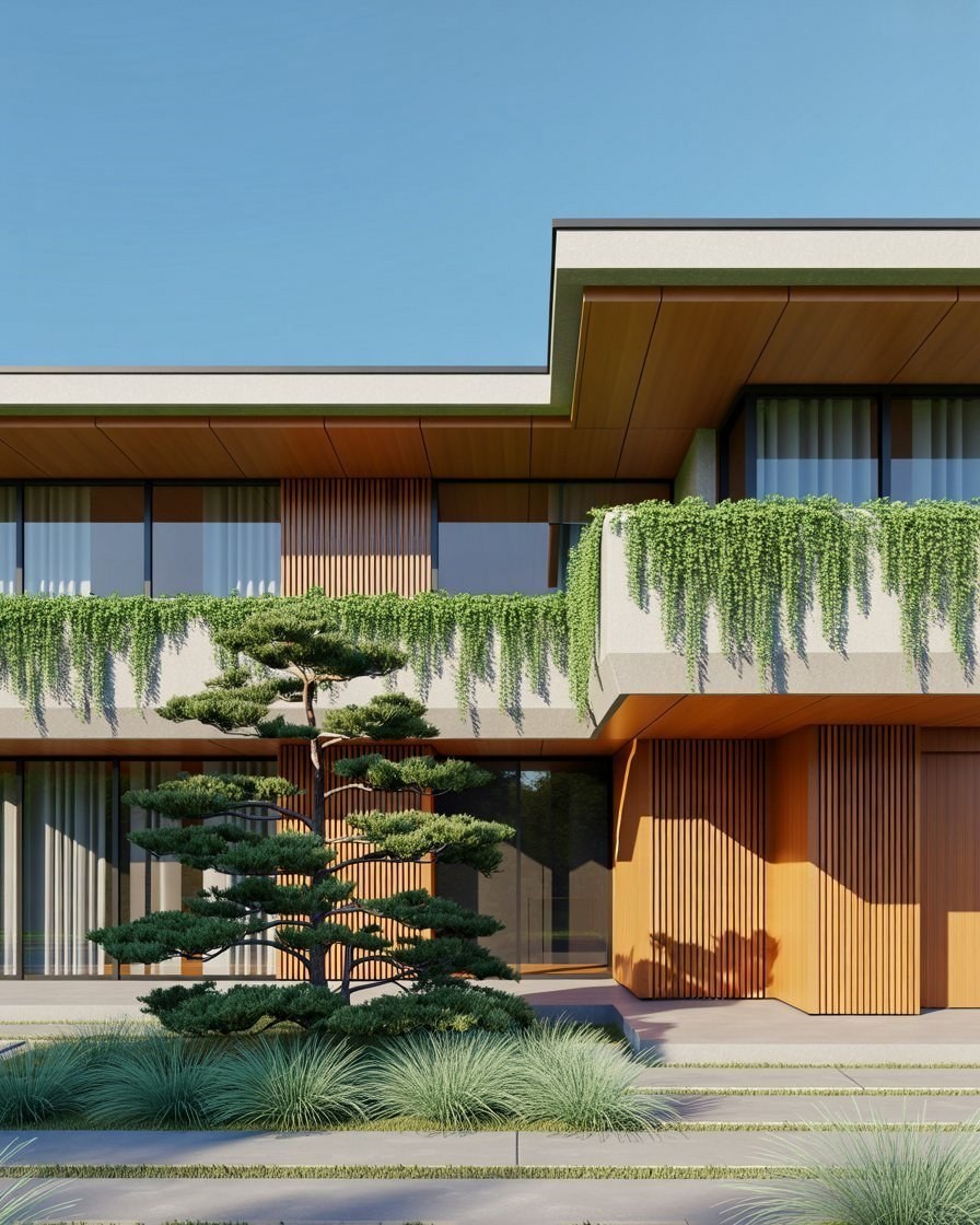 Japandi Style: Natural Modern House Exterior with Garden Influence