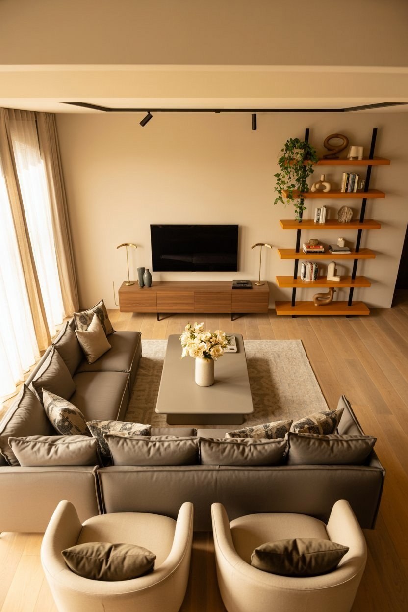 Small Apartment Living Room Design: Modern Lighting & Layouts