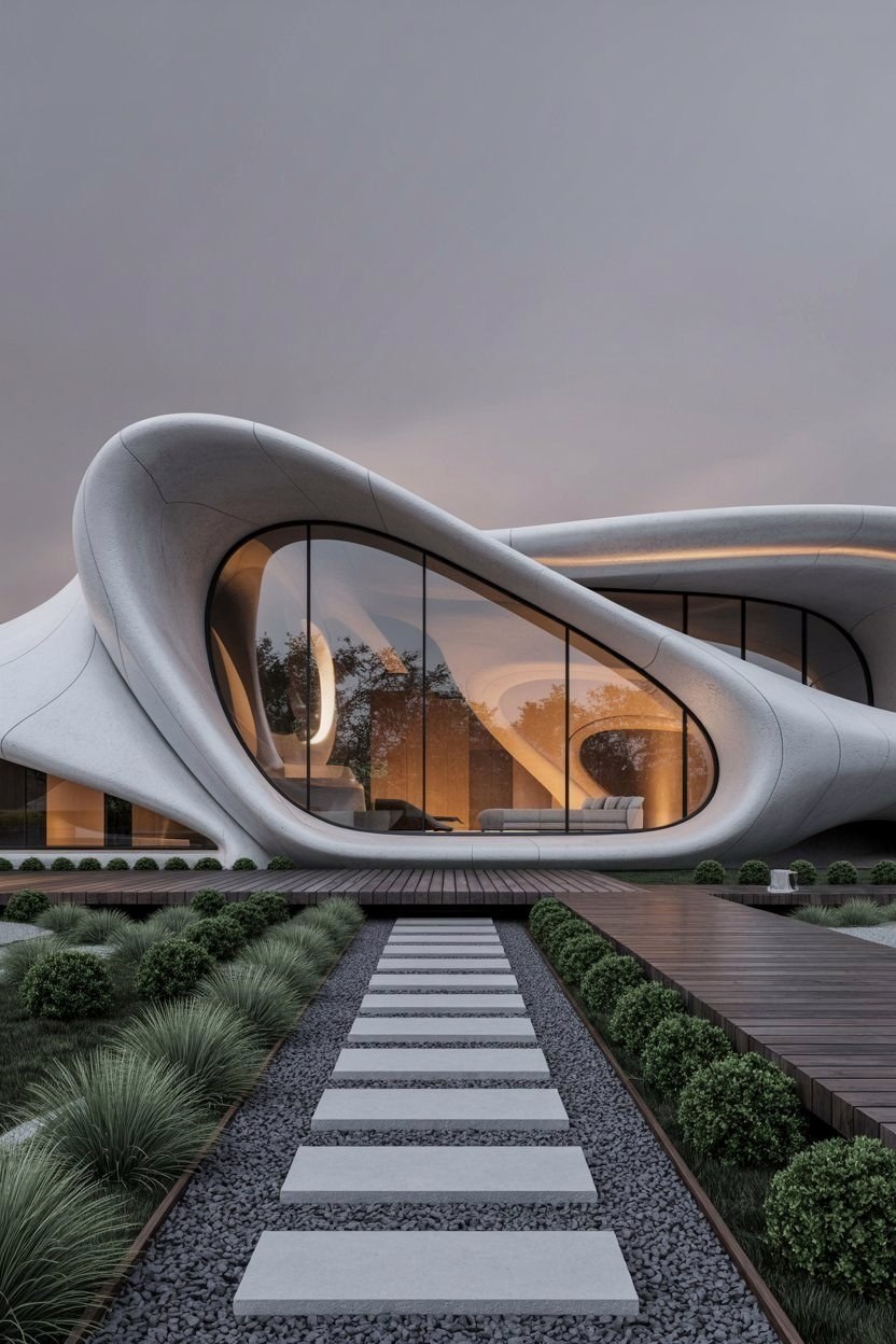 Unique House Design: Modern Curved Wall Architecture Exterior