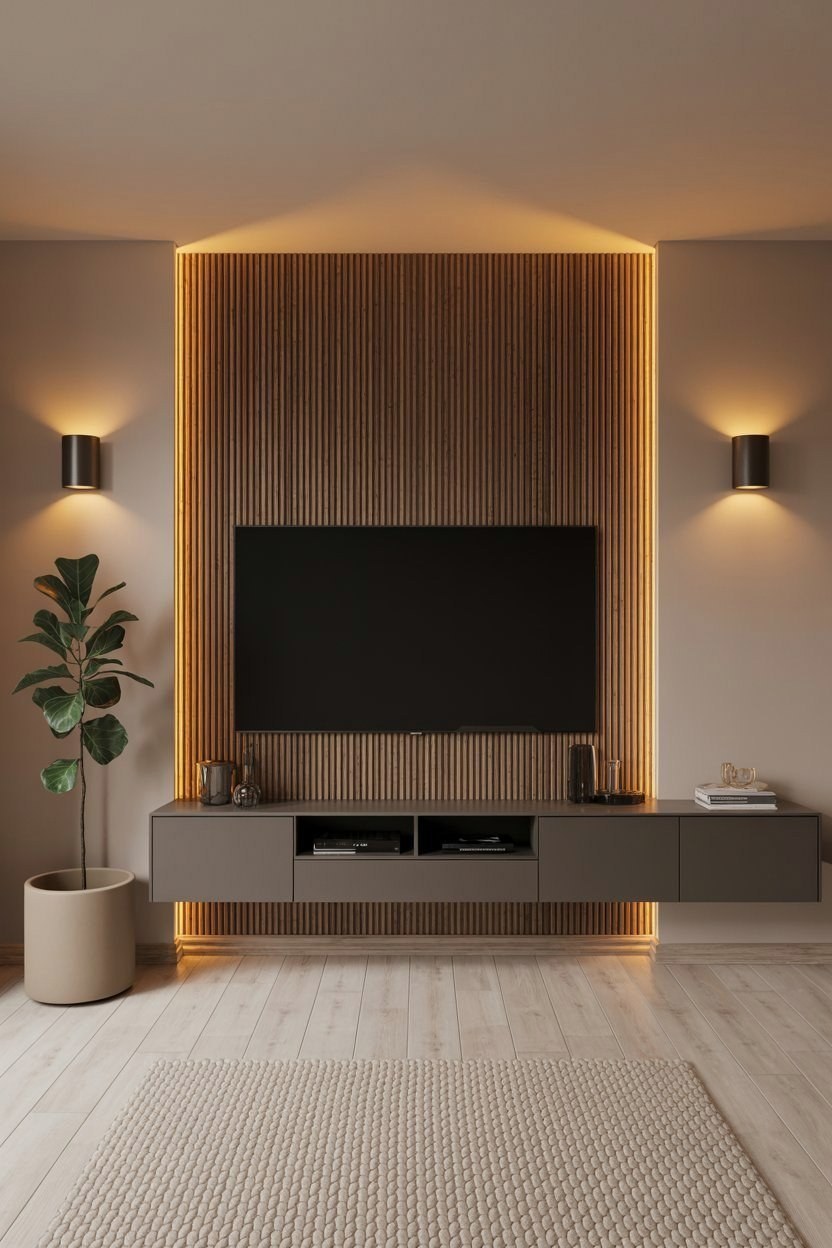 Accent Wall TV Living Room: Minimal Design with Dynamic LED Backlighting