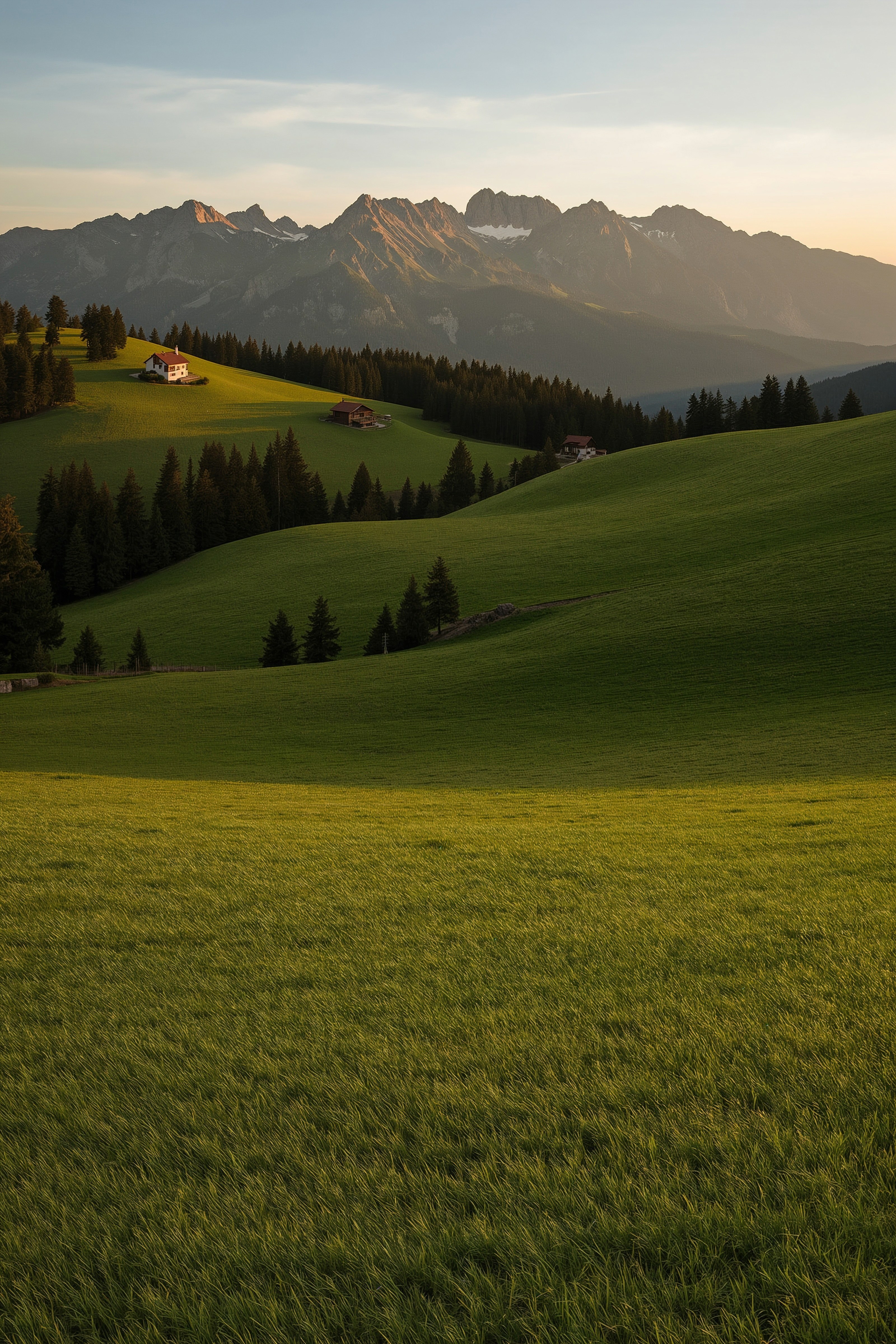 Alps Serenity: Rolling Green Mountains and Countryside Homes