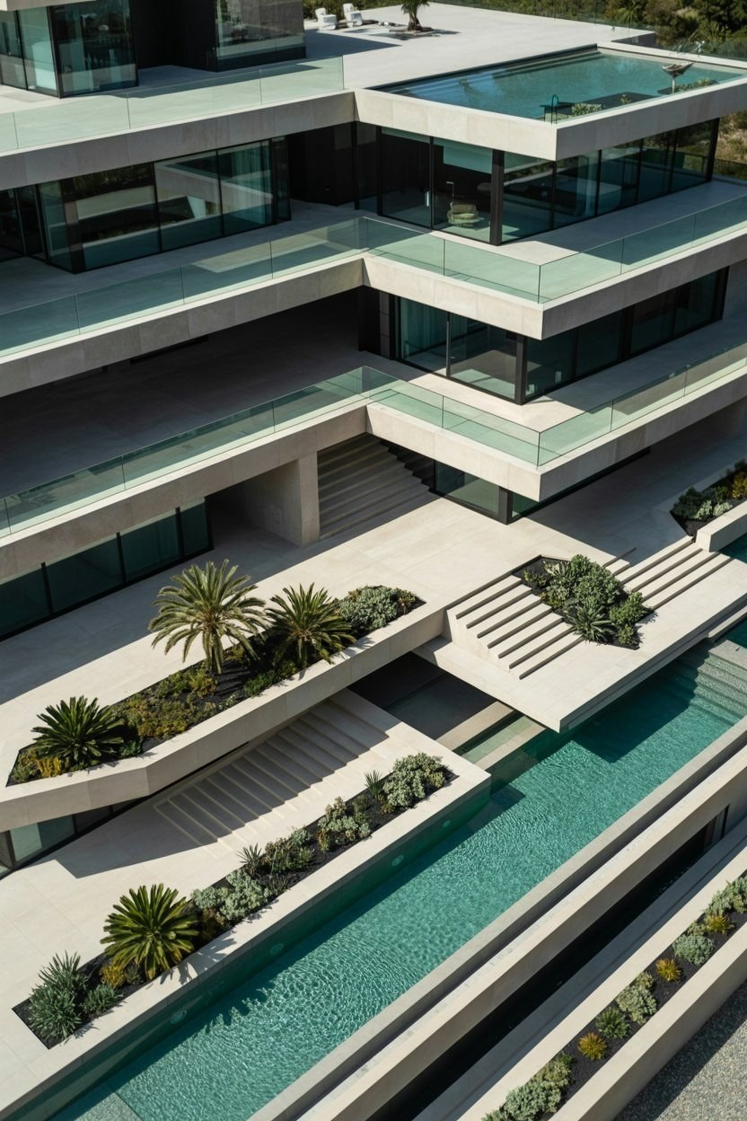 Modern Mansion Landscaping: Futuristic House with Pool Design