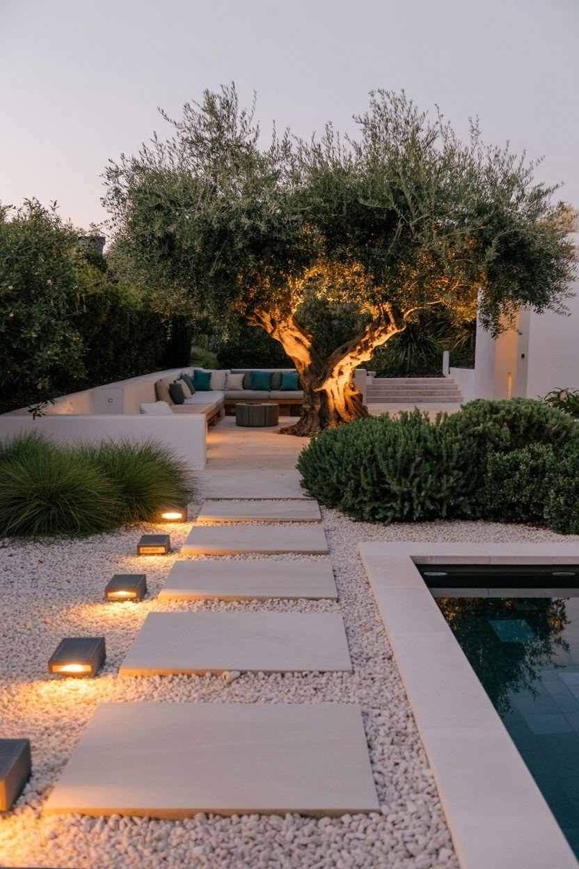 Resort-Style Backyard: Minimalist Pool Design & Night Ambiance