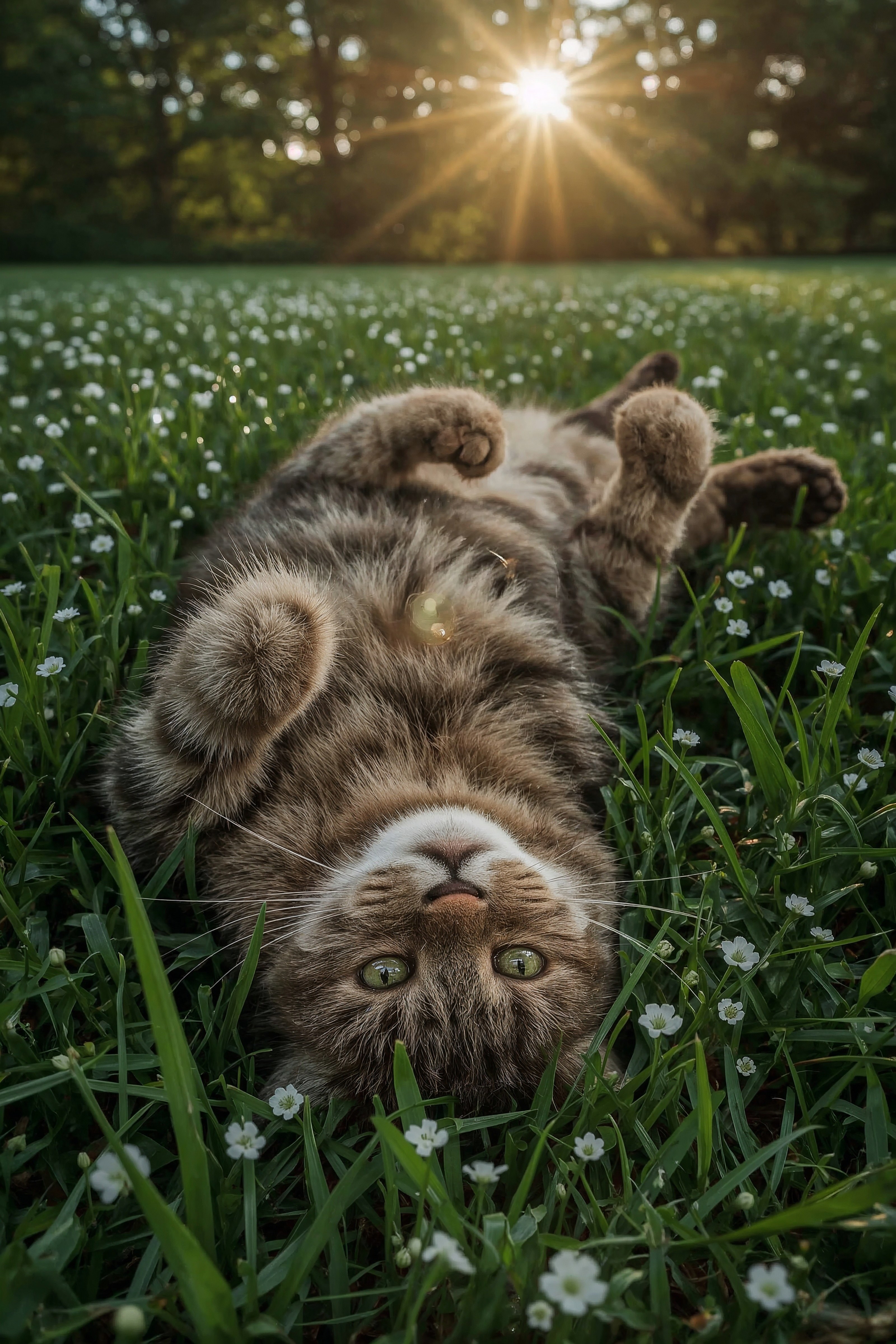 Golden Hour Charm: Adorable Cat, Cute Summer Wallpaper
