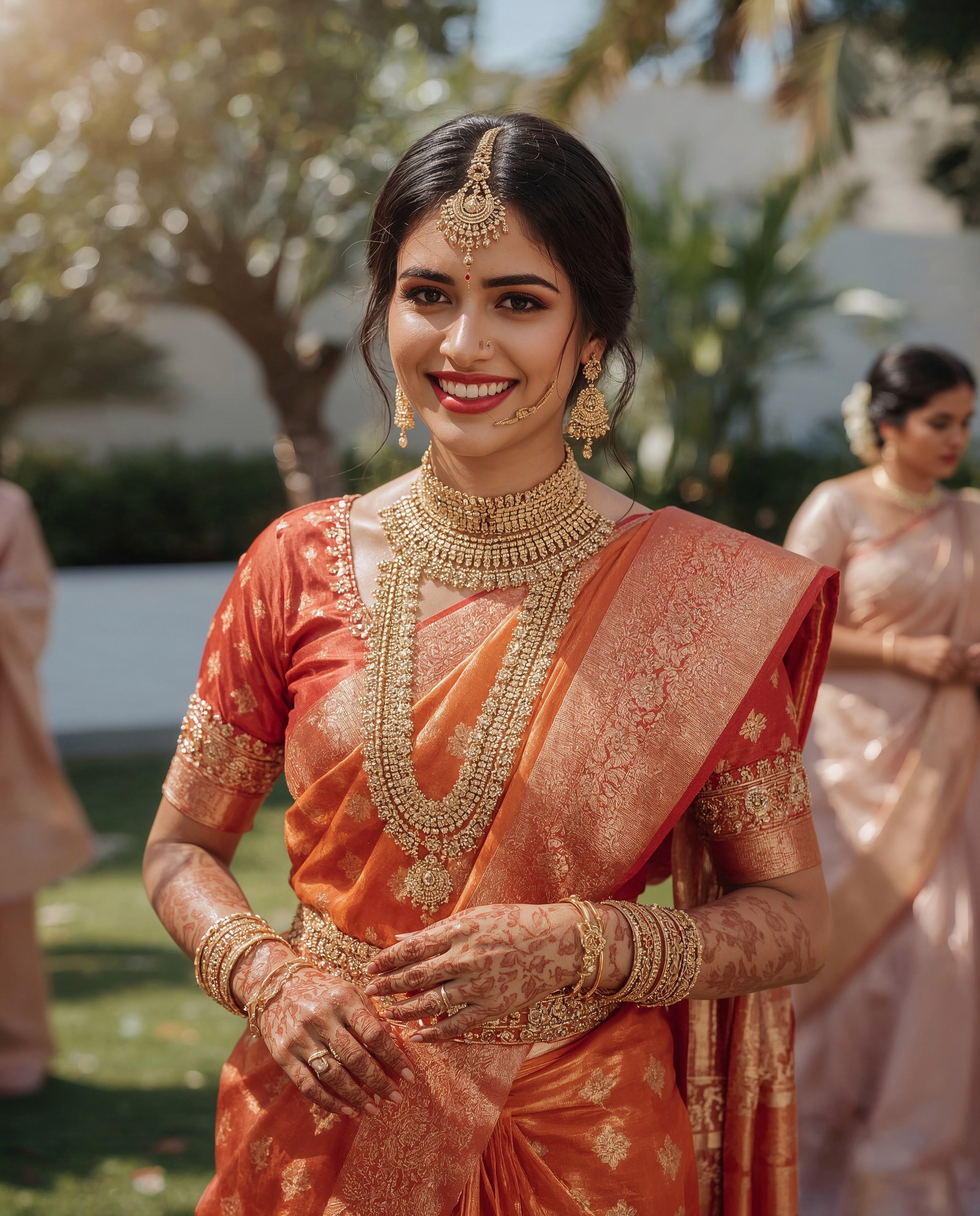 Radiant South Indian Bride: Burnt Orange & Gold Wedding Style