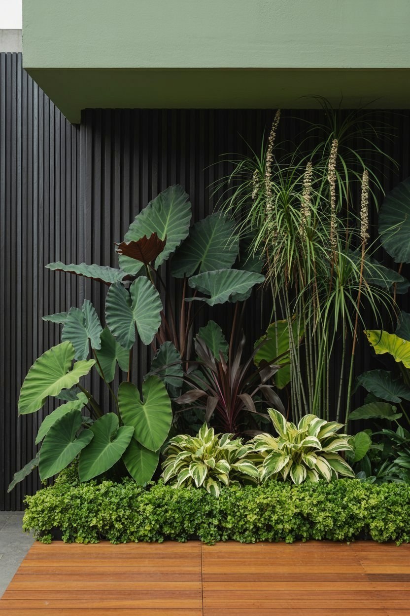 Modern Tropical Paradise: Tall Landscaping with Layered Grasses