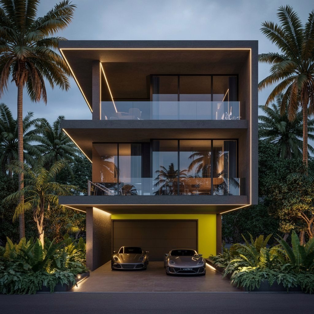 Ultra Modern House Facades: Luxury Living Illuminated by Dusk Lighting