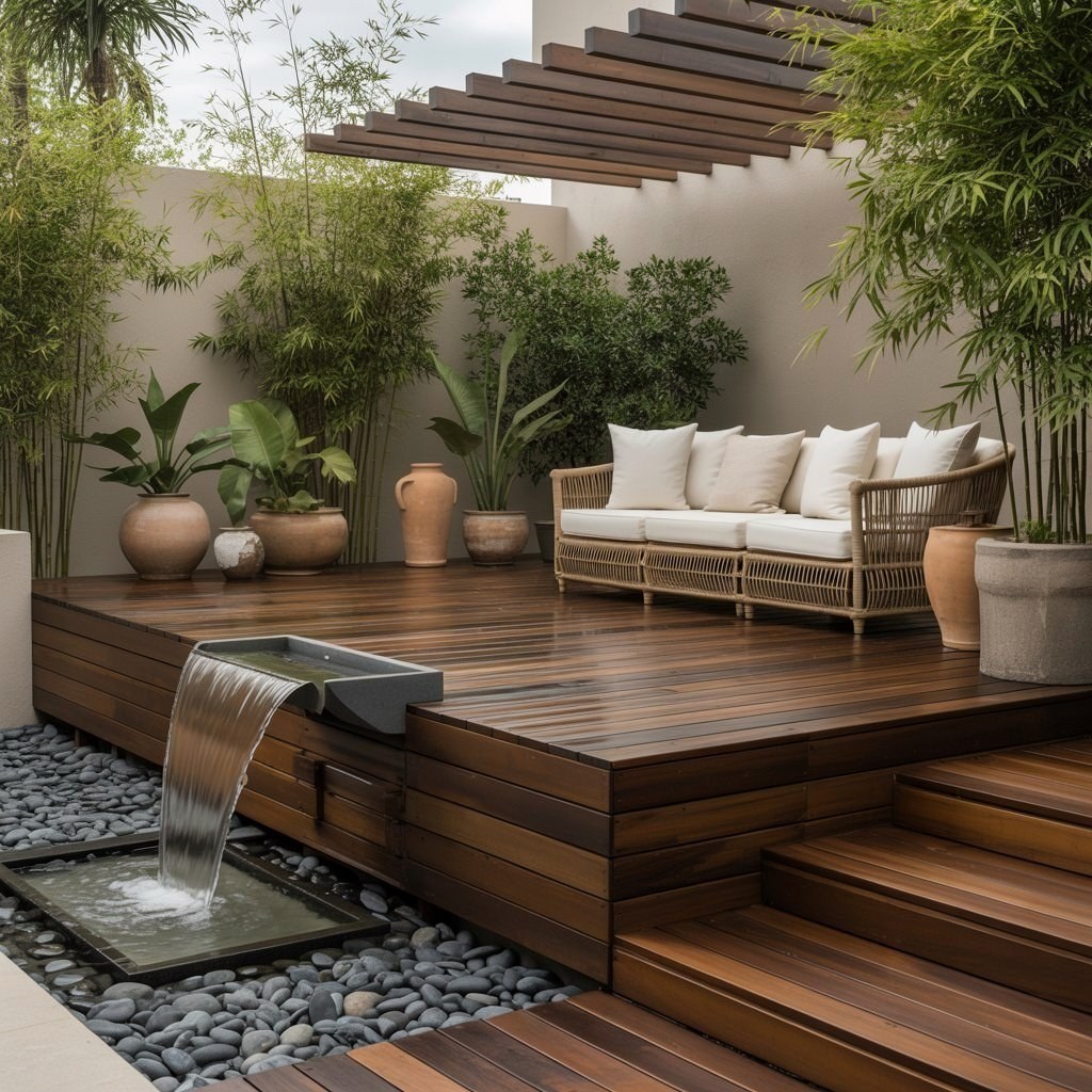 Zen Deck Retreat: Serene Water Feature for Your Dream Backyard