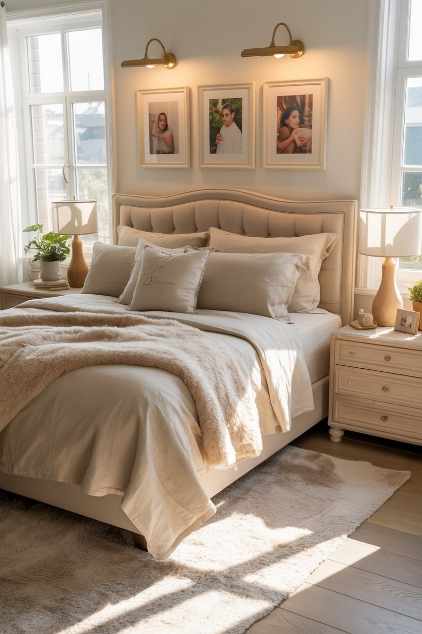 Aesthetic Couple Bedroom Retreat: Cream Tones & Modern Design