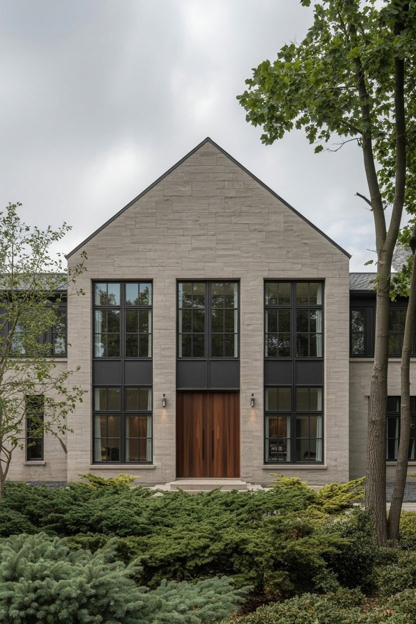 2025 Home Exterior Trends: Stone & Black Windows for Modern Style
