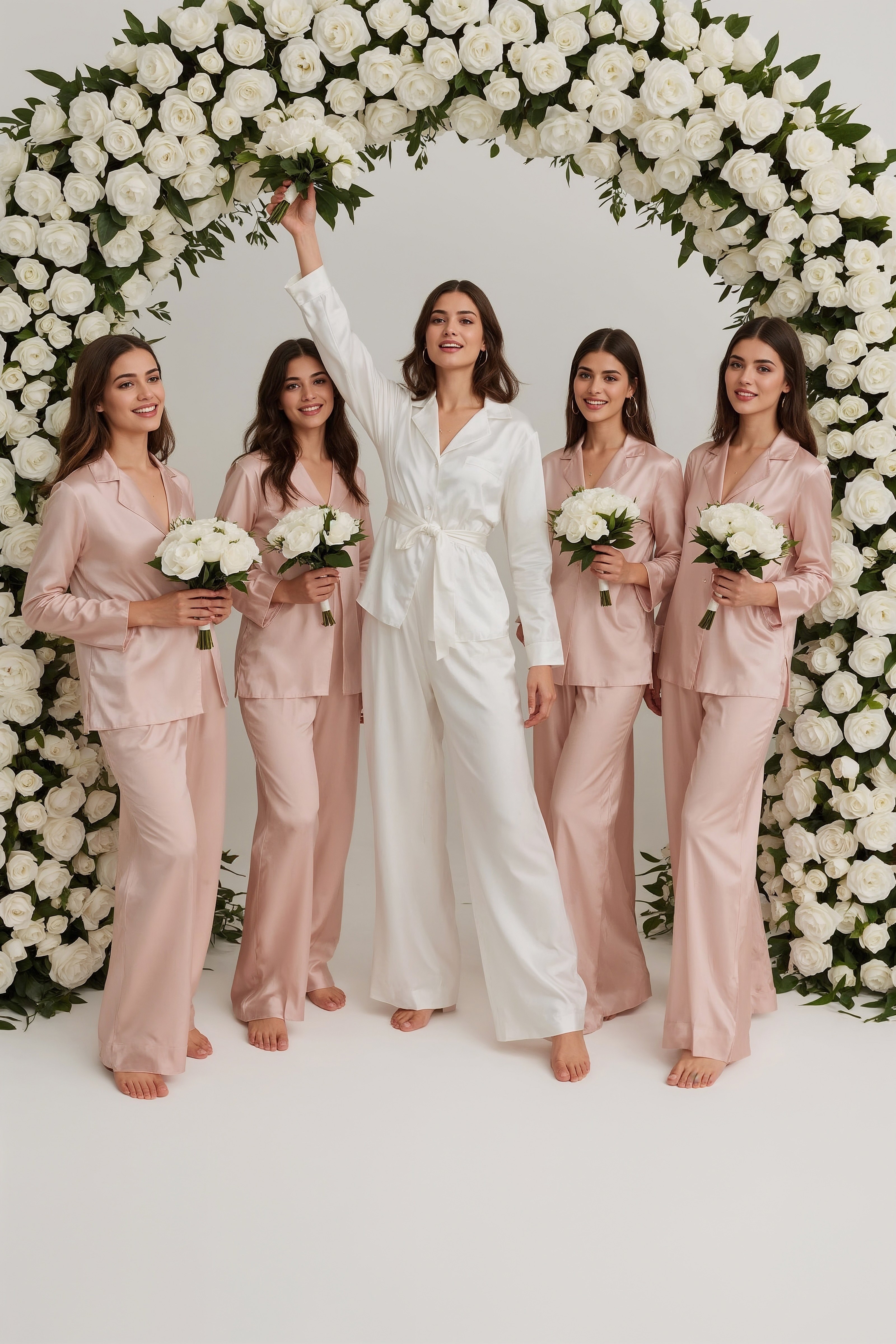 Luxury Elegant Sleepwear: Satin Pajamas with Ruffles for Your Bridal Party