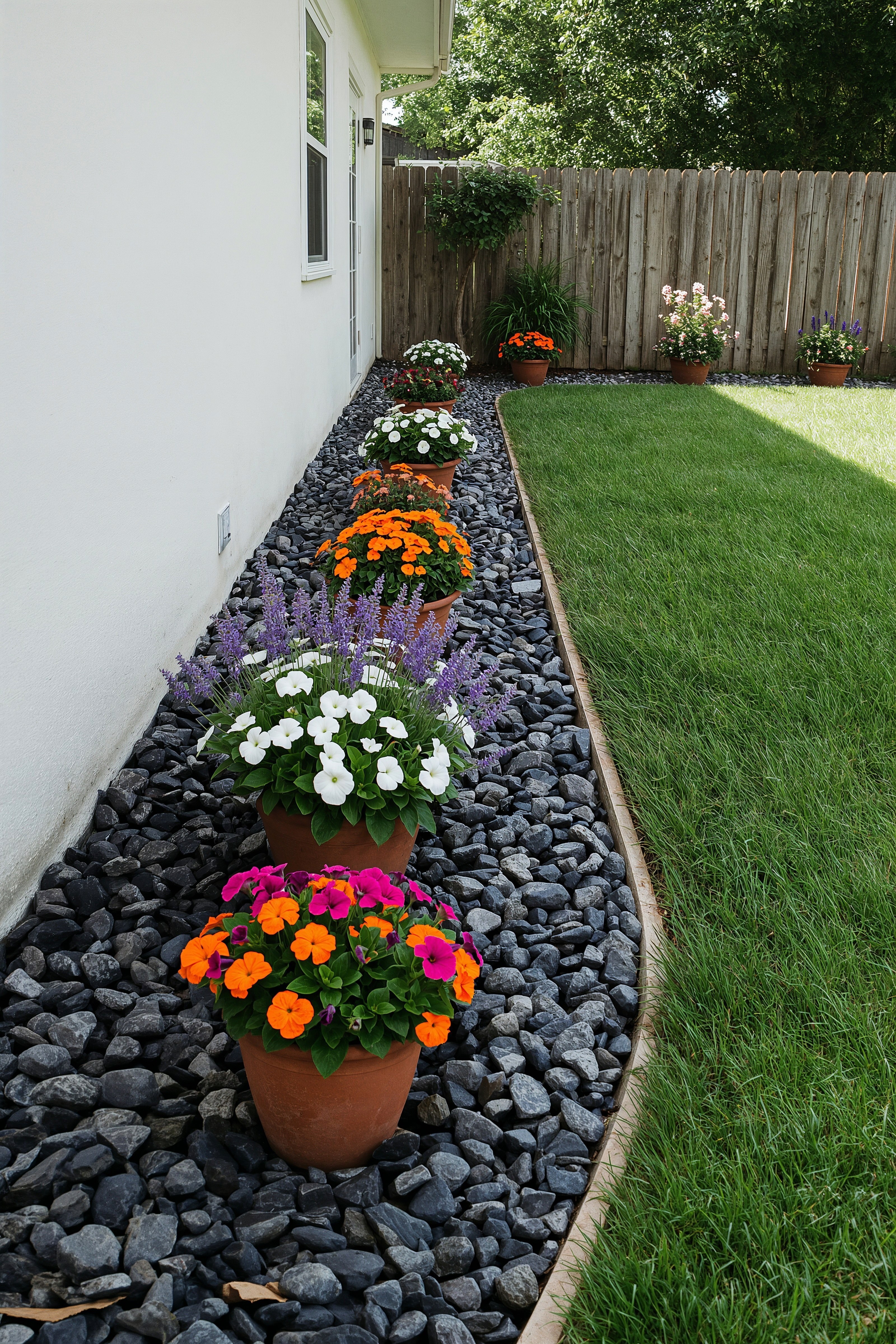 Vibrant Side Yard Landscaping Ideas with Potted Gardens