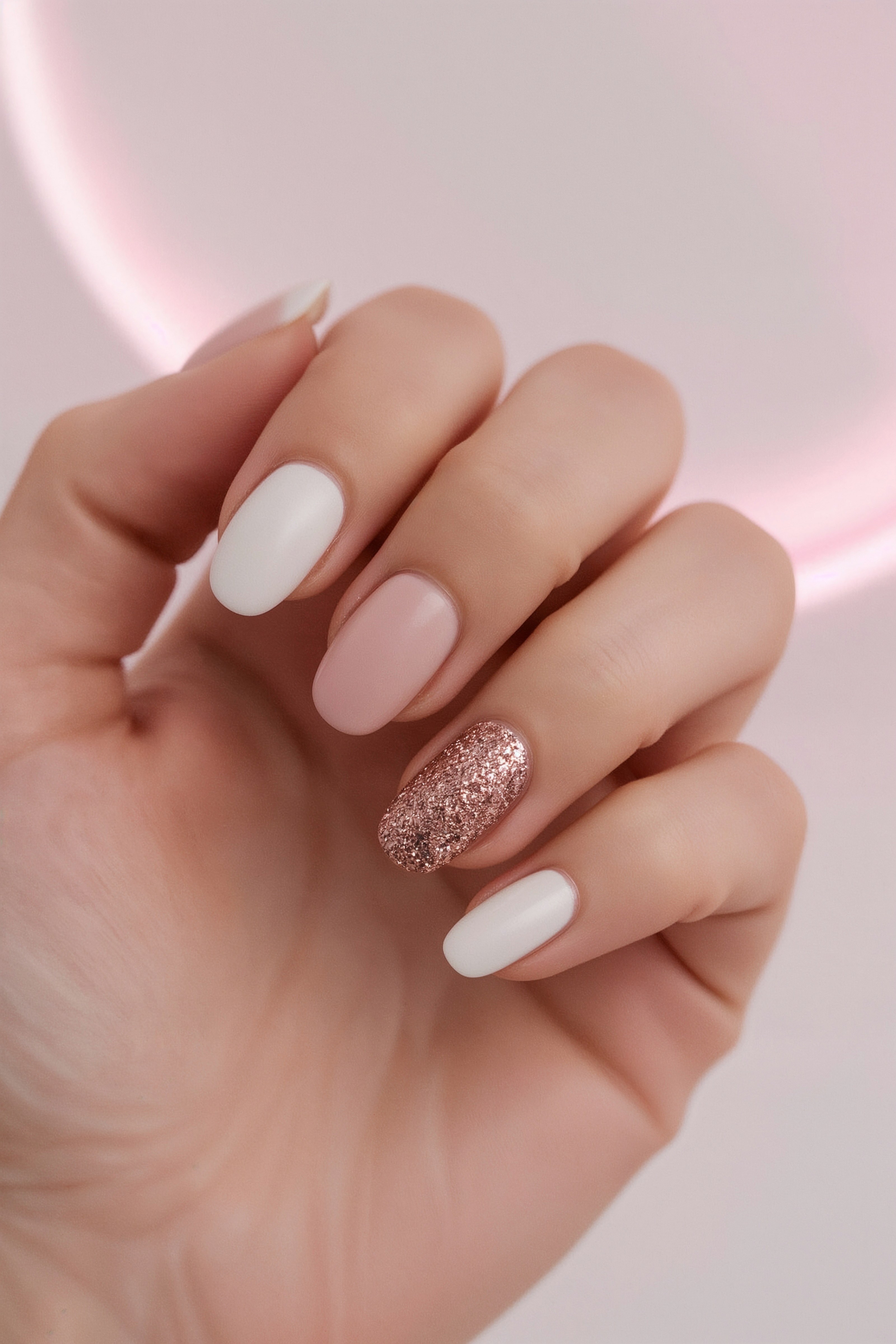 Chic Soft Pink & White: Elegant Short Gel Nail Ideas