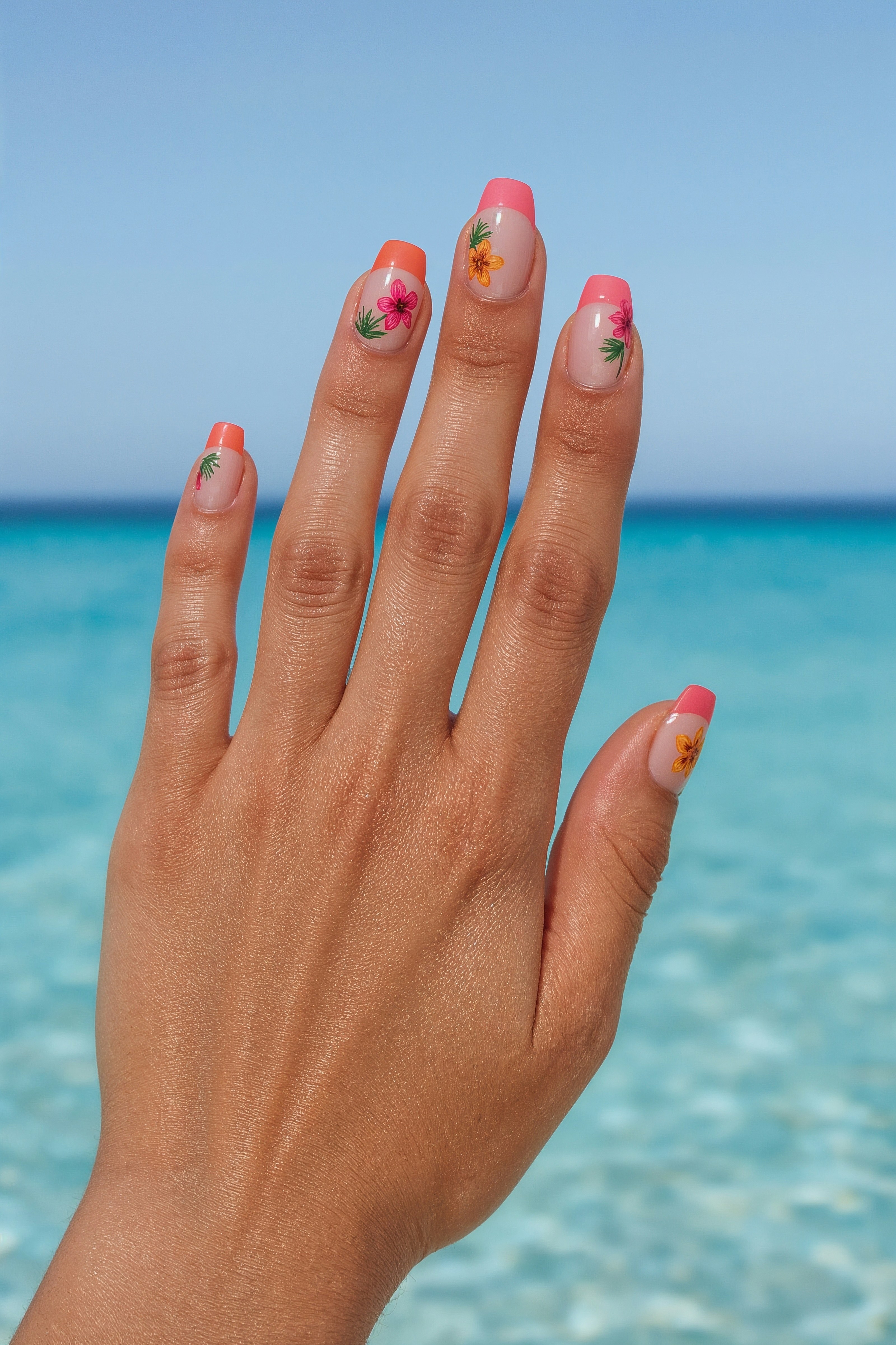 Tropical French Tips: Lush Green Summer Nail Art for Island Dreams
