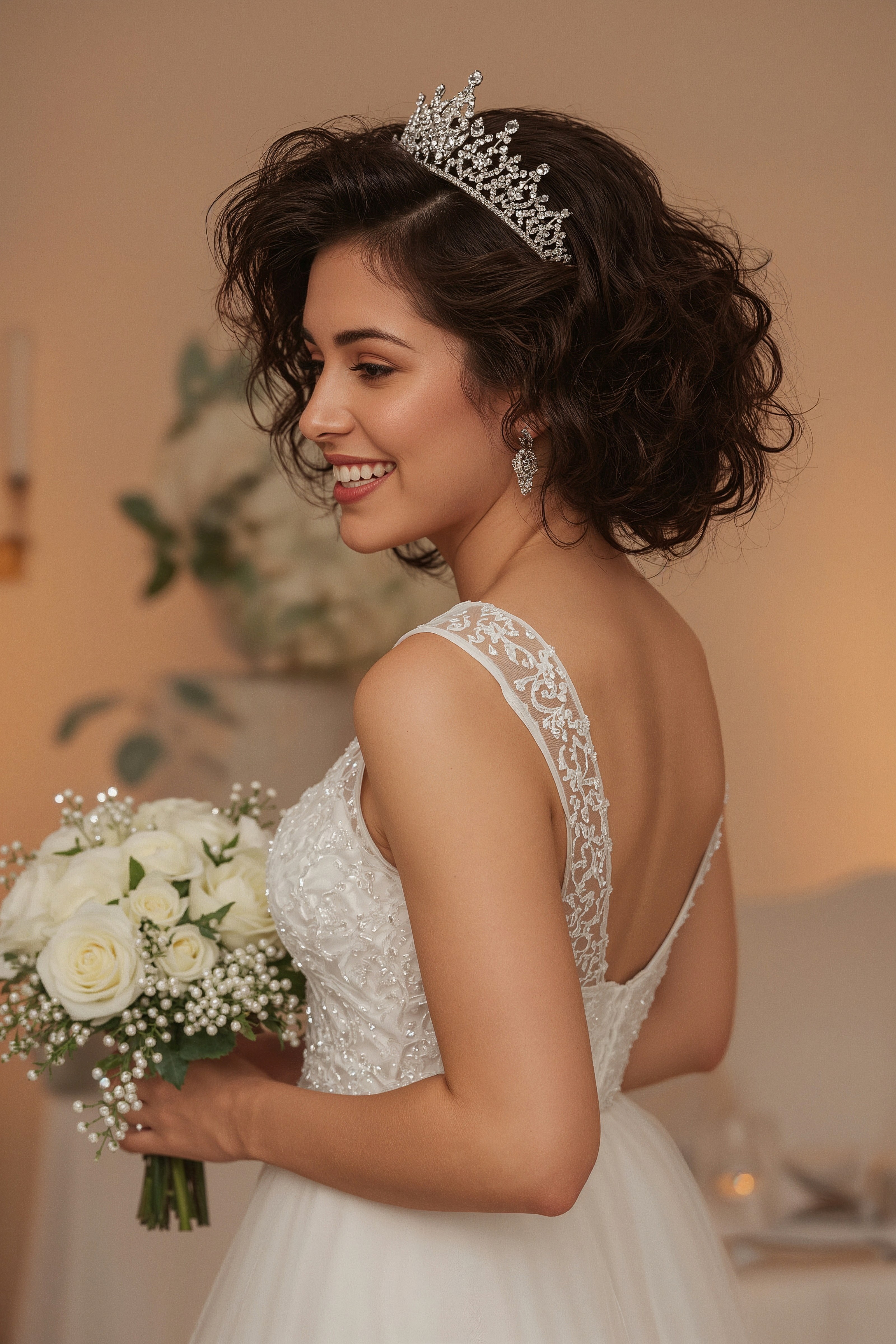 Regal Bridal Curls with Tiara: Glamorous Princess-Style Wedding Hairstyle