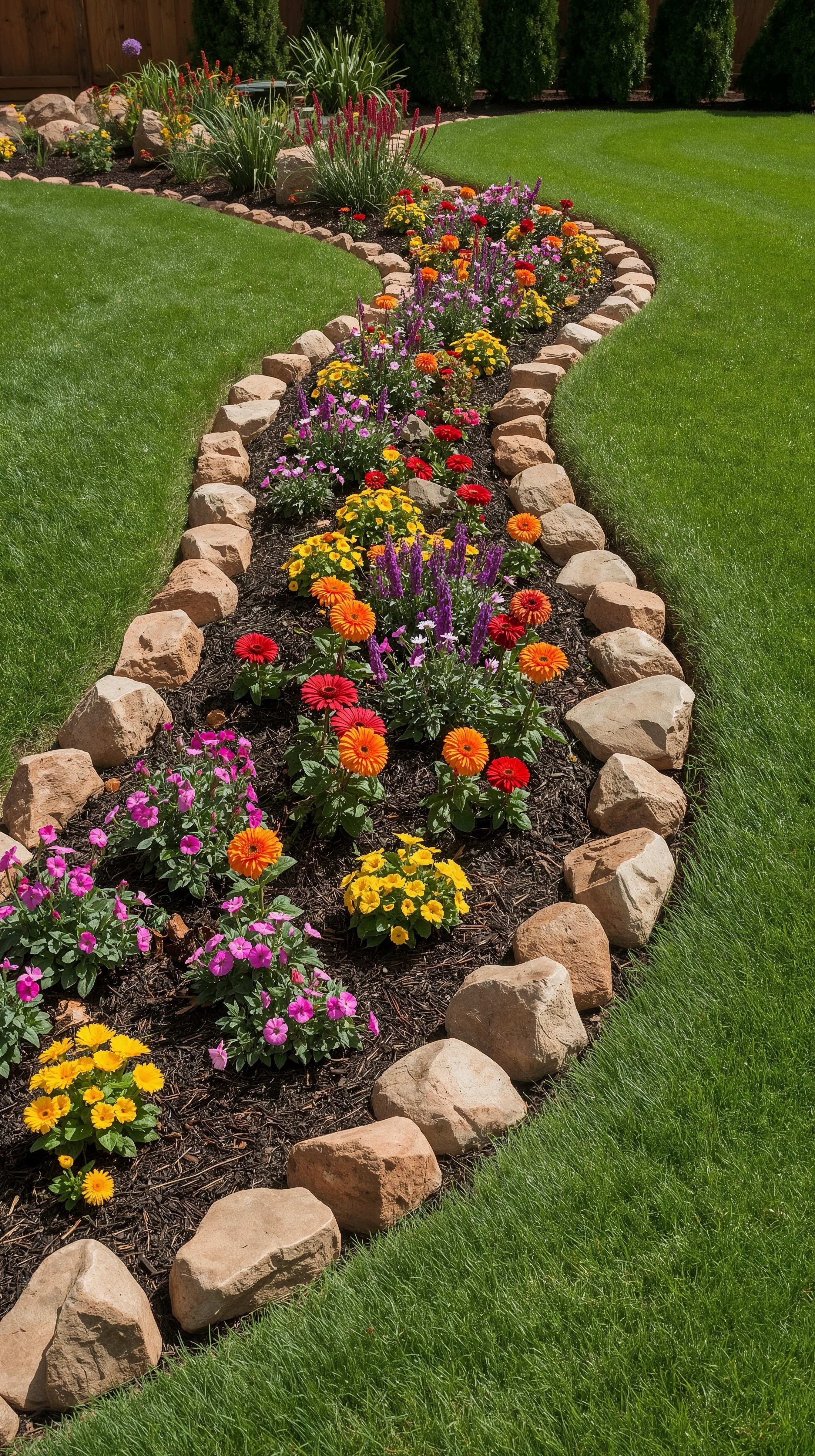Vibrant Rock Edging Garden Ideas for Colorful Flower Beds