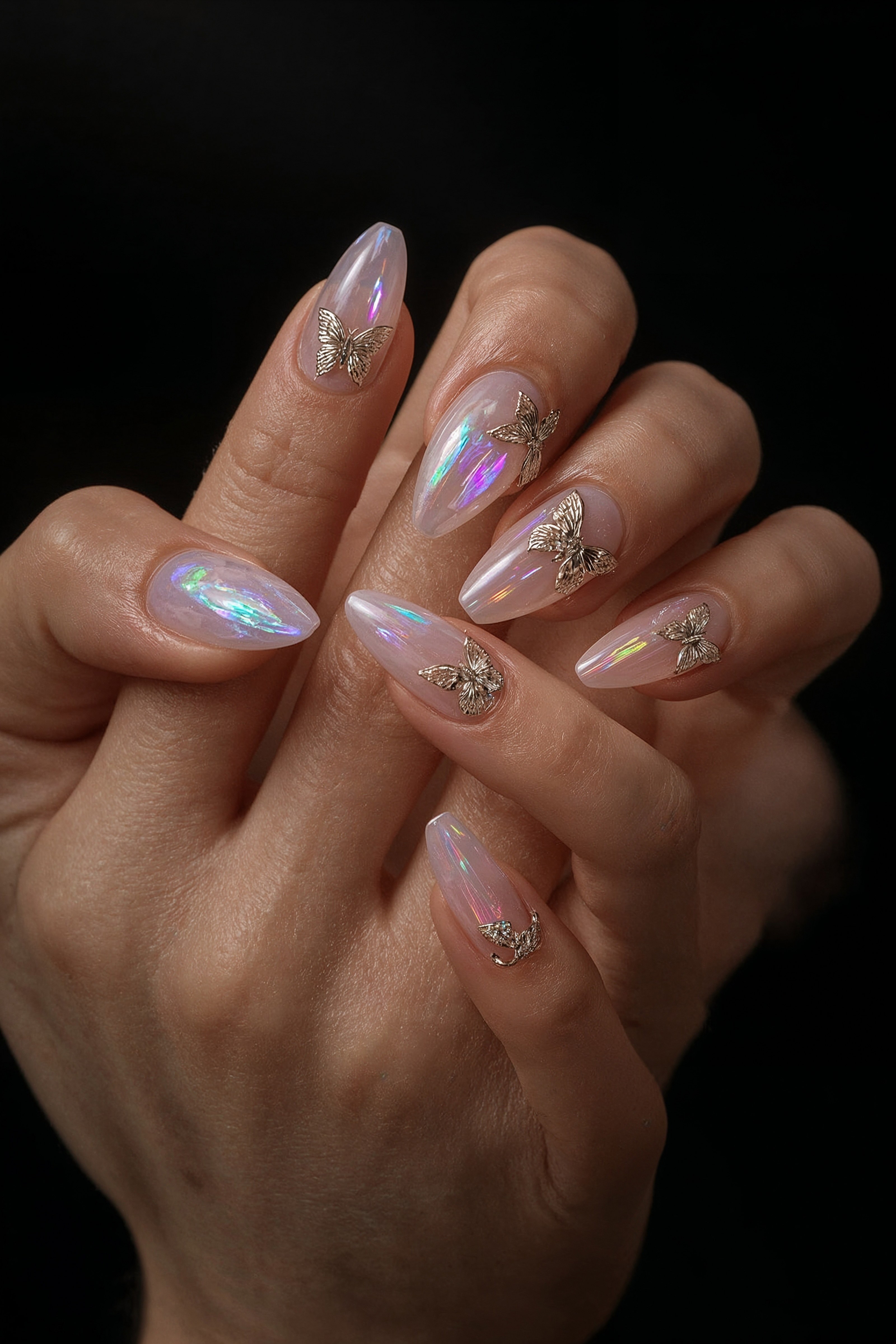 Iridescent Purple Butterfly Cat Eye Nails