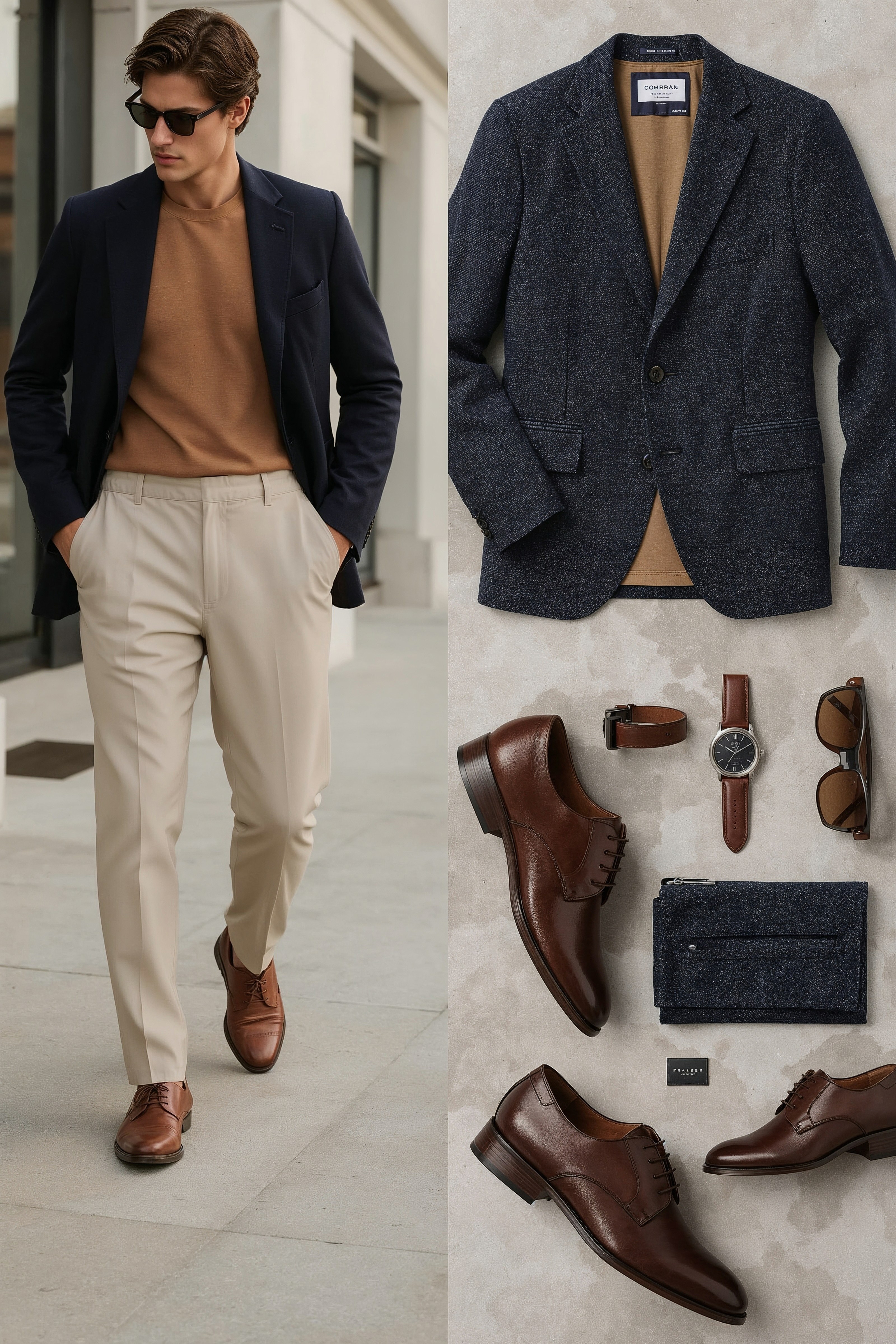 The 5-Piece Power Outfit: Navy Blazer & Camel for Modern Men
