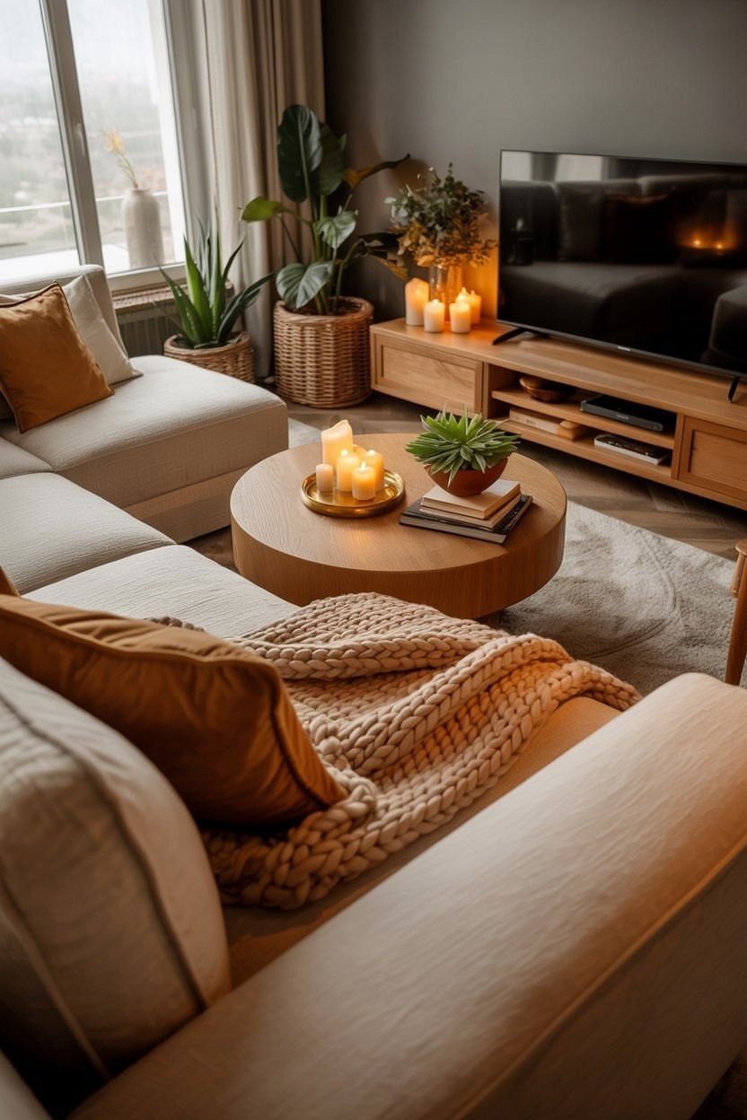 Cozy Lounge Room Ideas: Warm Brown Minimalist Living Space