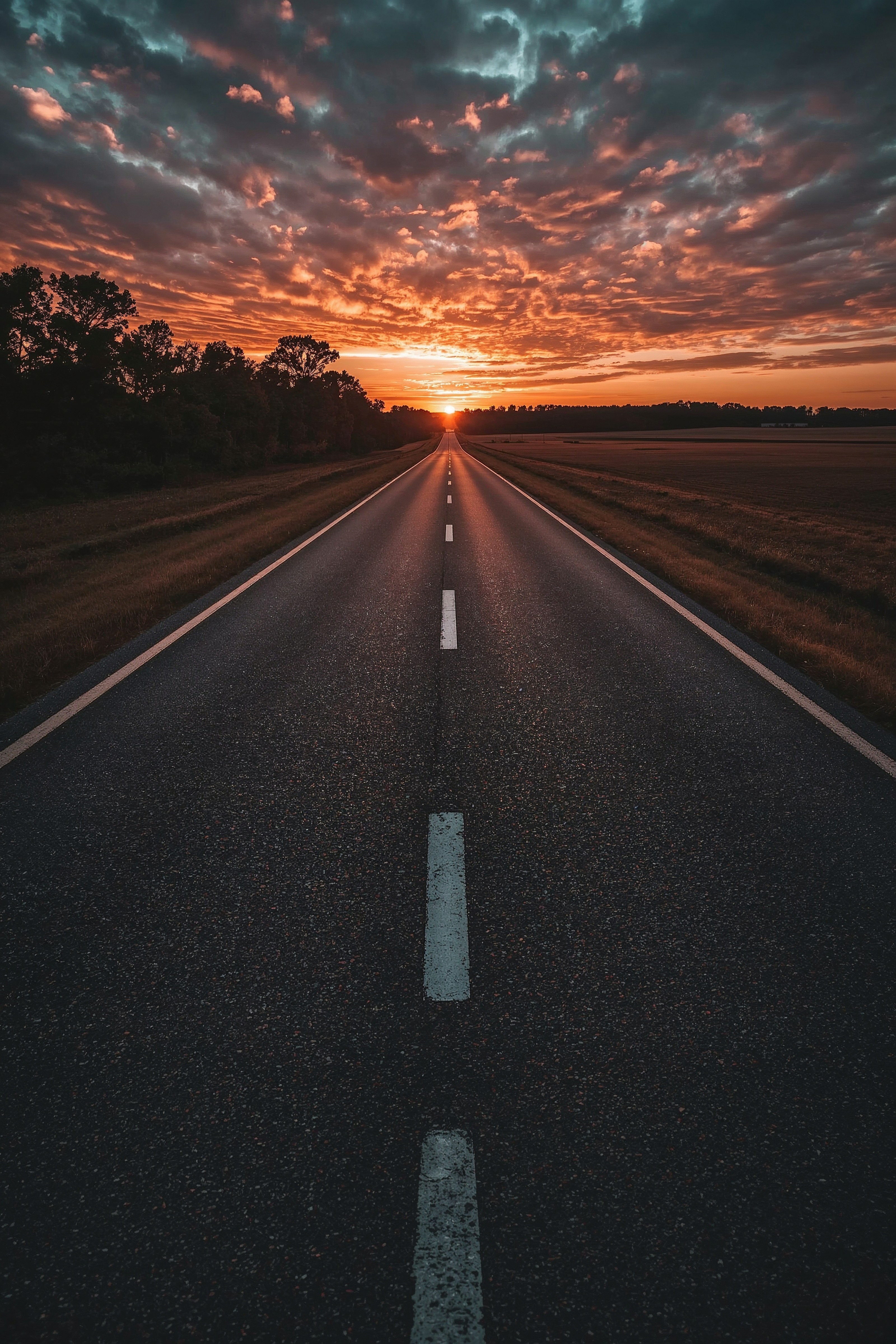 Aesthetic Nature Landscape: Sunset Road Trip Wallpaper