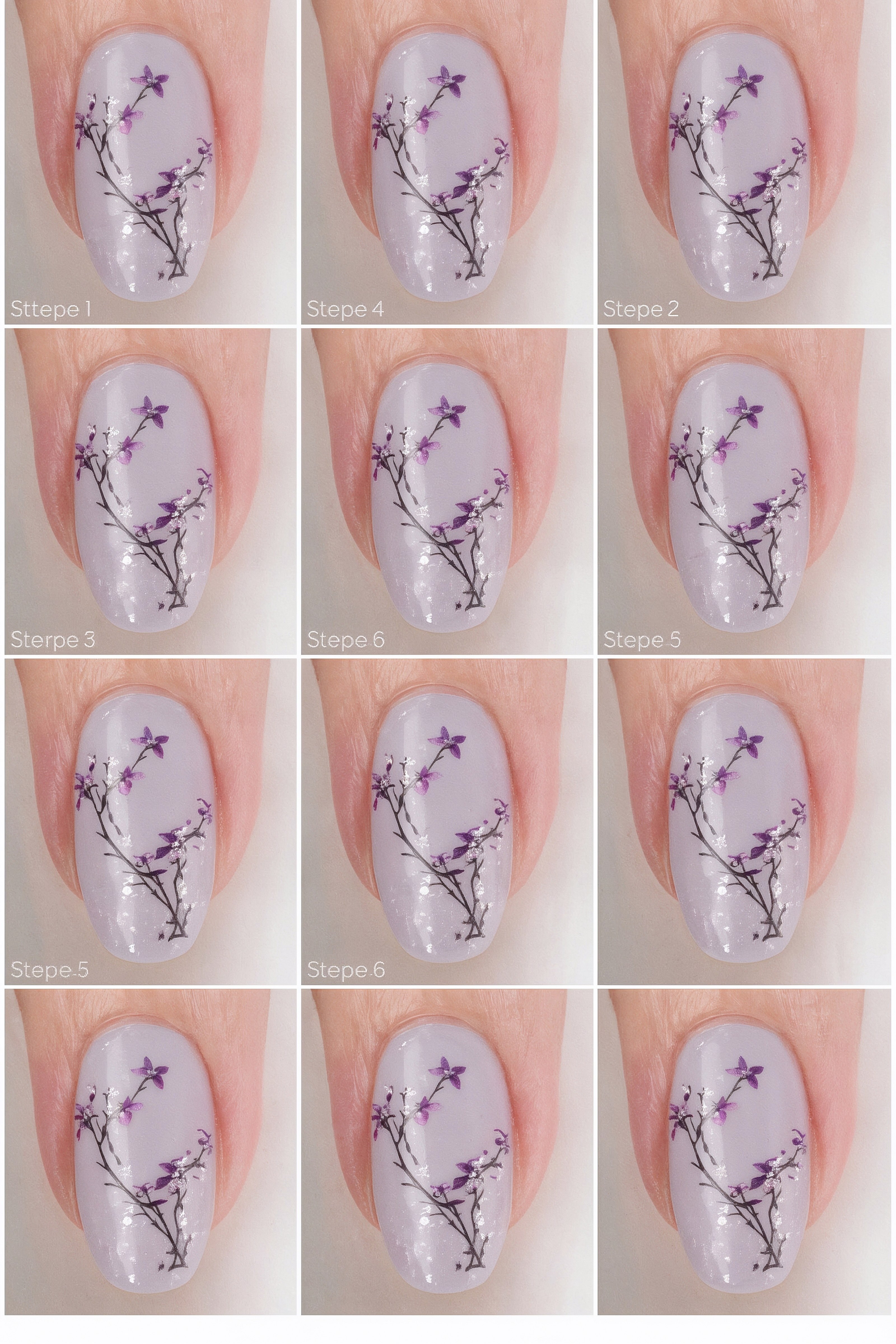 Elegant Purple Glitter Floral Nails: Beginner Gel Art Tutorial