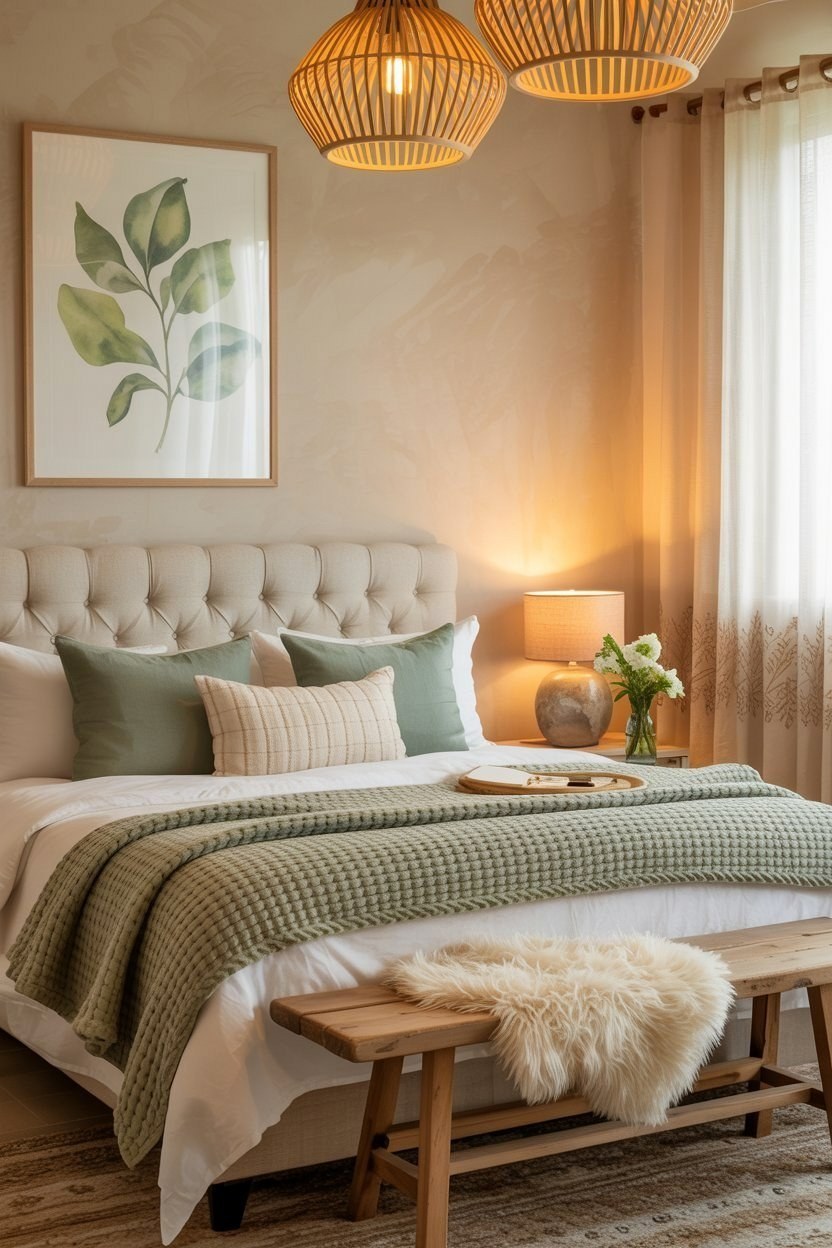 Calming Sage Green Bedroom: Unique Master Bed Decor