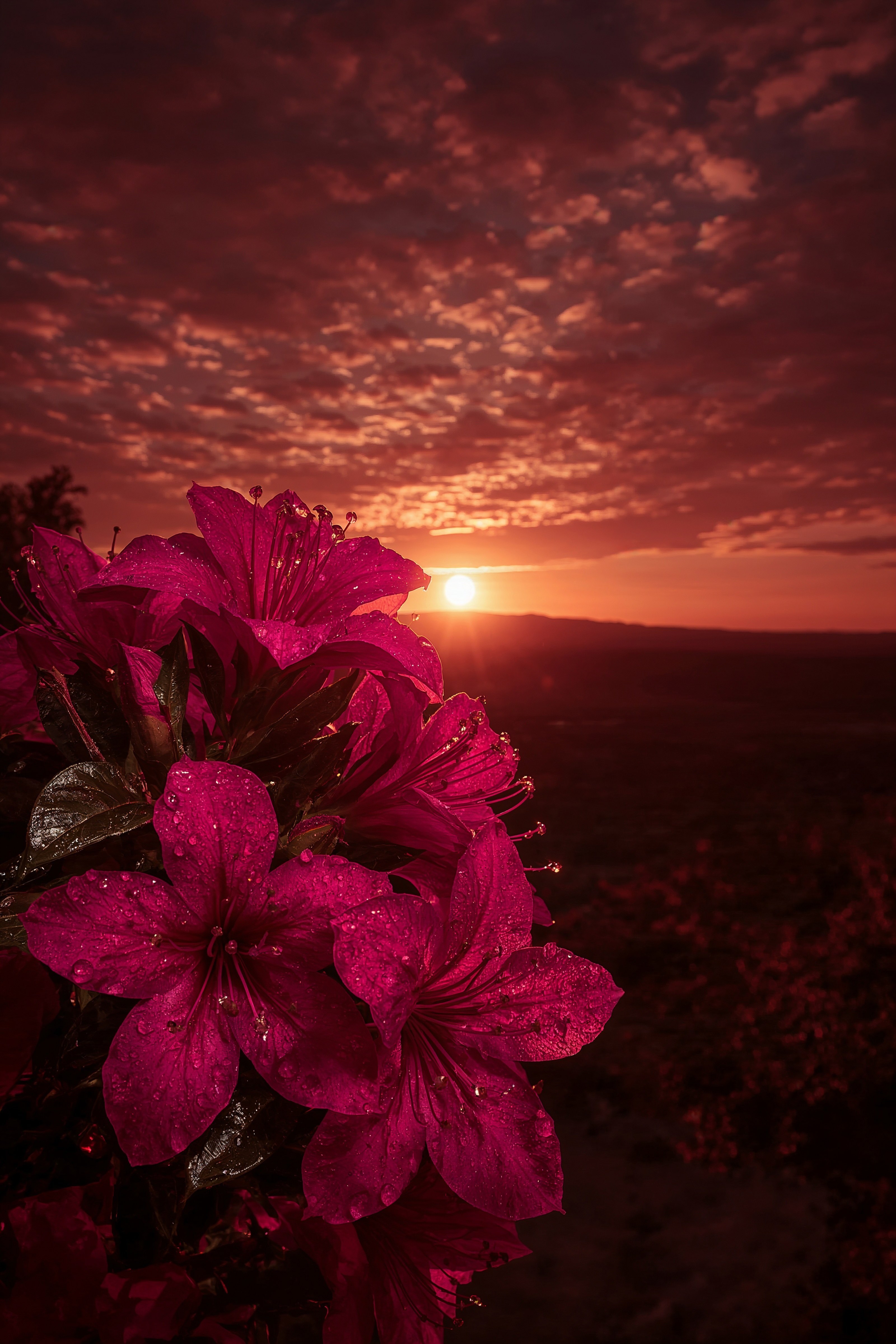 Dramatic Sunset Azaleas: Vibrant Pink Phone Backgrounds