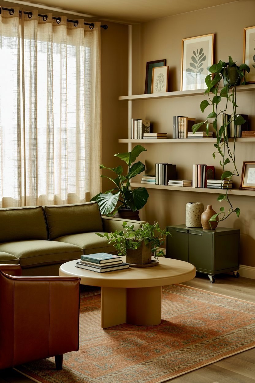 Cozy Living Room Layouts: Botanical Interiors & Green Sofa Inspiration