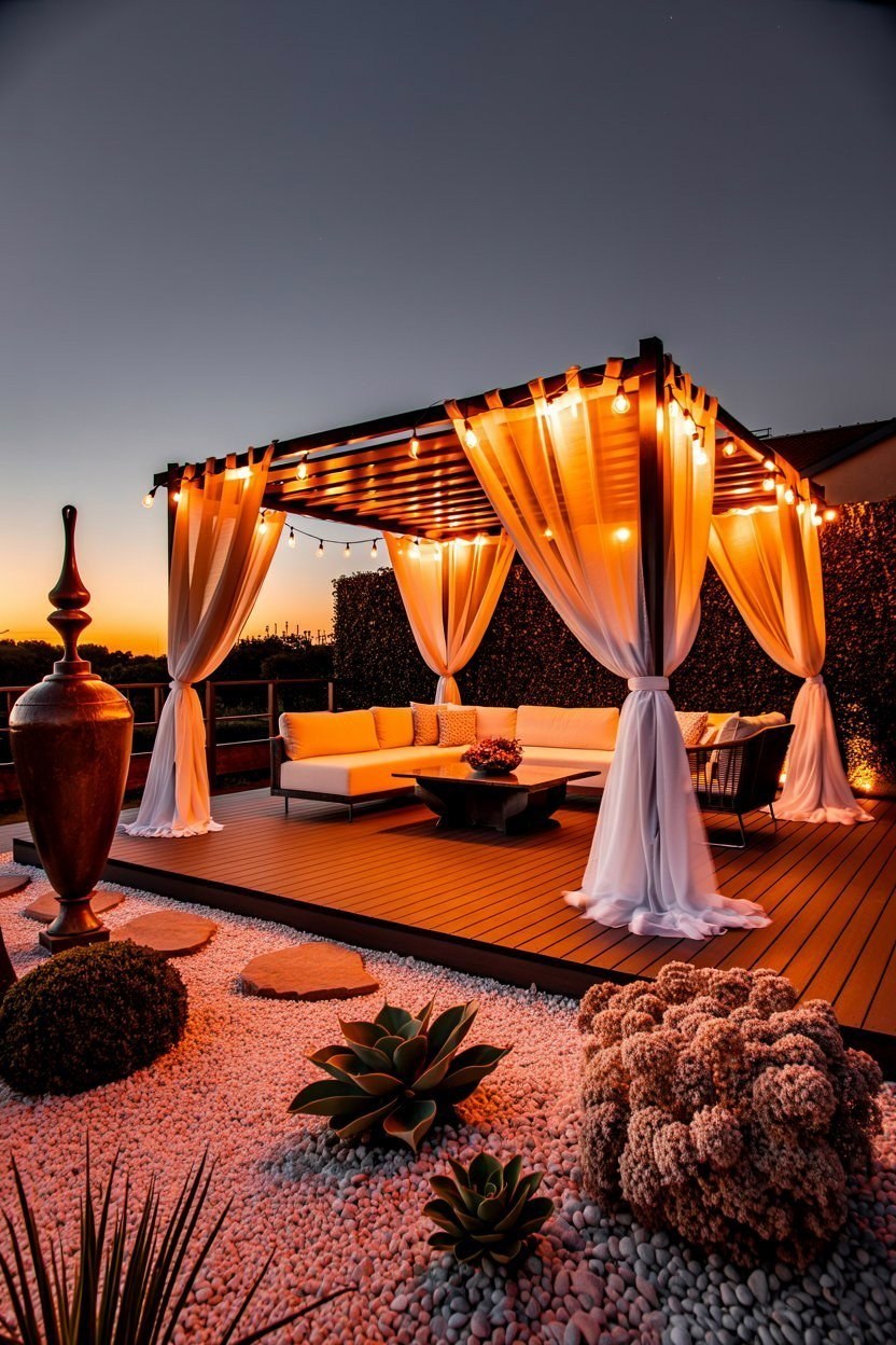 Cozy Modern Backyard: Pergola, Deck & Patio Greenery for Ultimate Relaxation