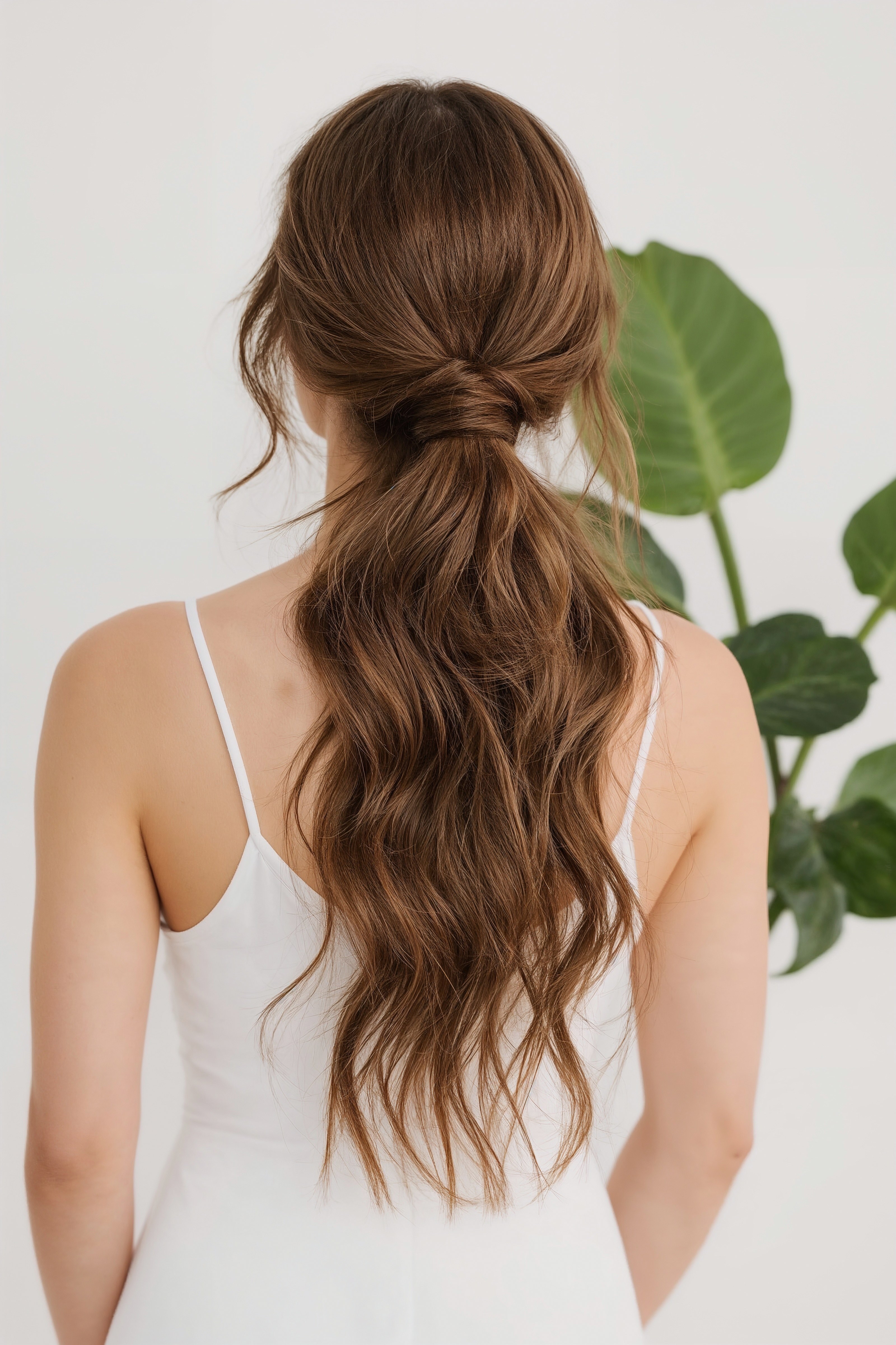 Romantic Low Ponytail: Chic Wedding Guest Hair Updo for Brunettes