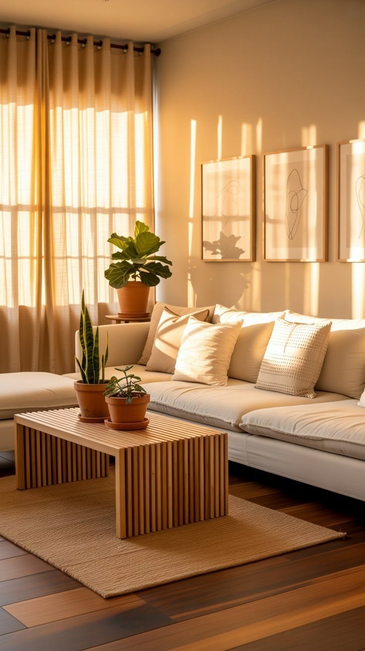 Dreamy Natural Modern Living Room: Beige Interiors & Plants