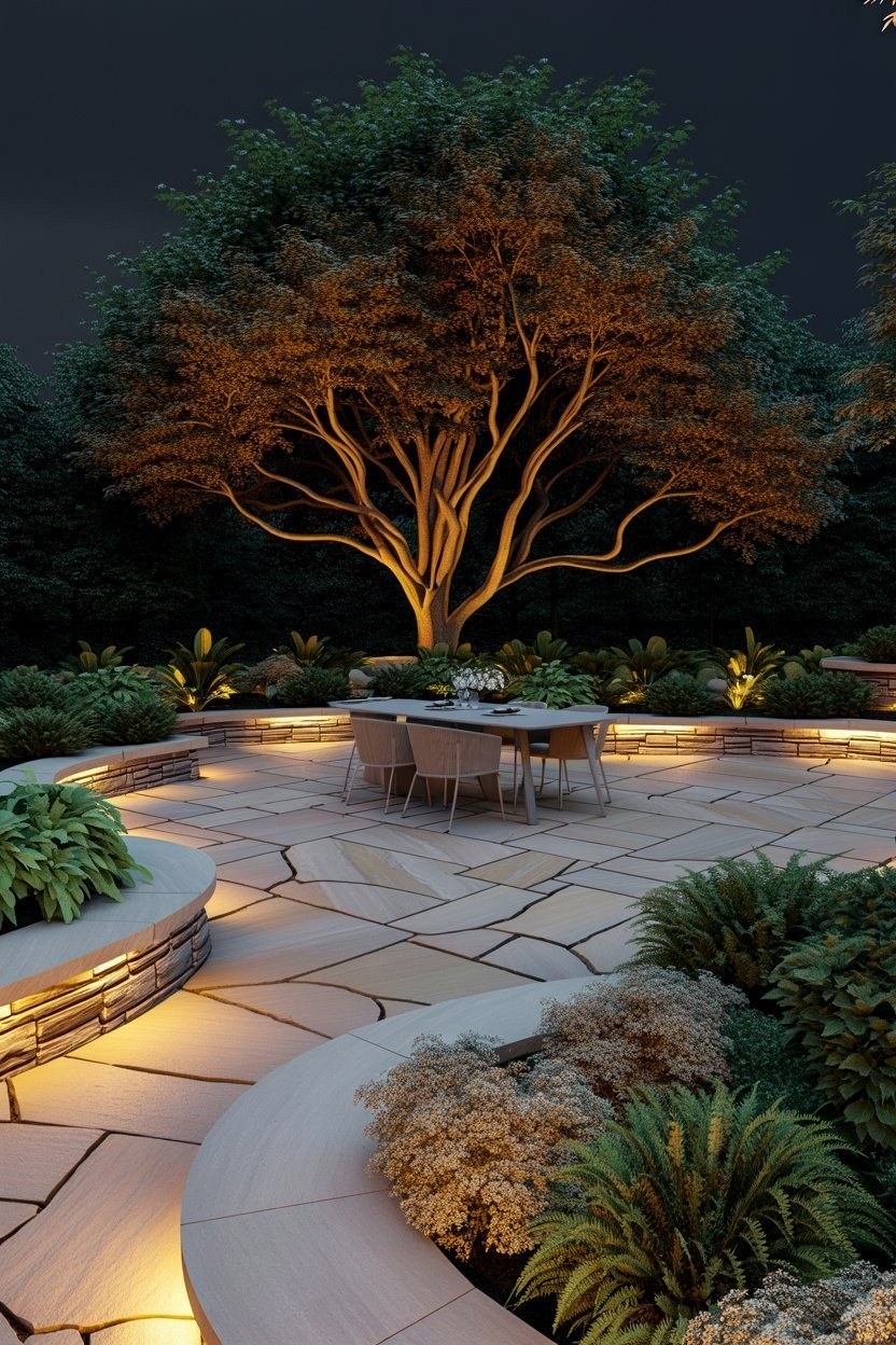 Transform Your Patio: Stunning Backyard Landscaping with Stone & Light