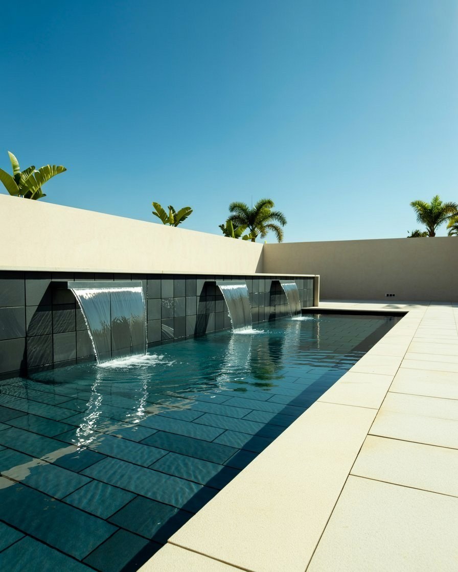Modern Luxury Renovation: Backyard Pool with Waterfall Feature