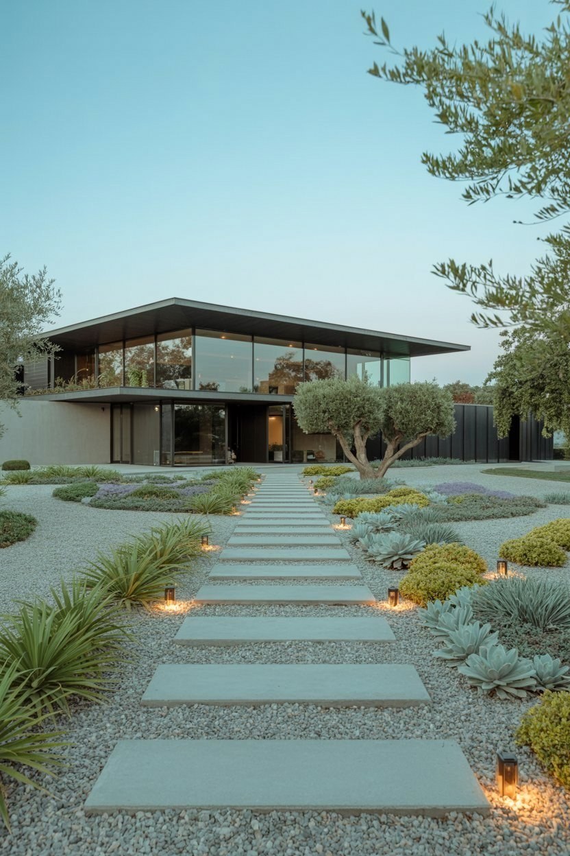 Mid Century Modern Landscaping for Luxury Villa Exteriors
