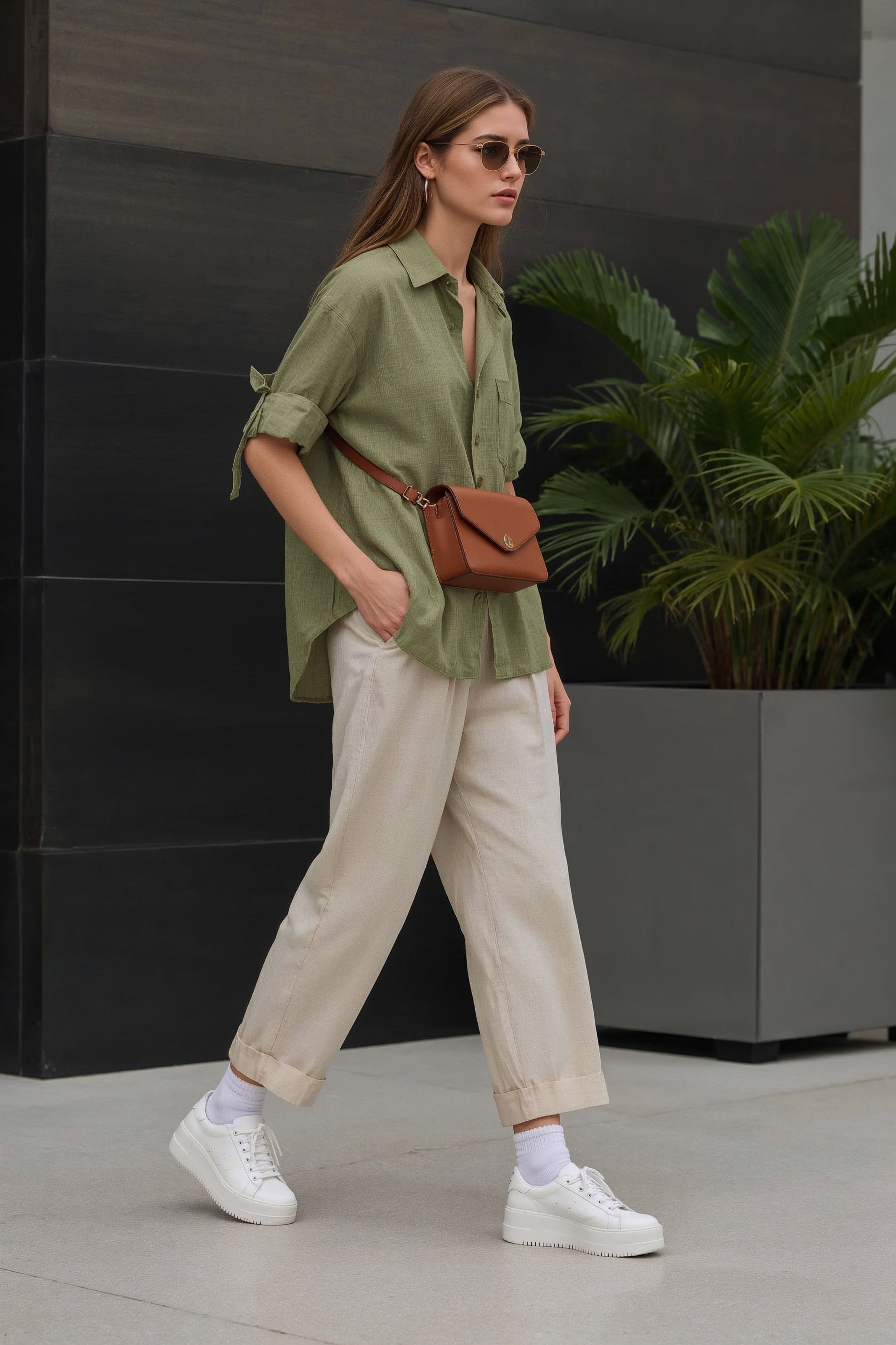 Casual Summer Style: Olive Green Shorts & Beige Linen Looks