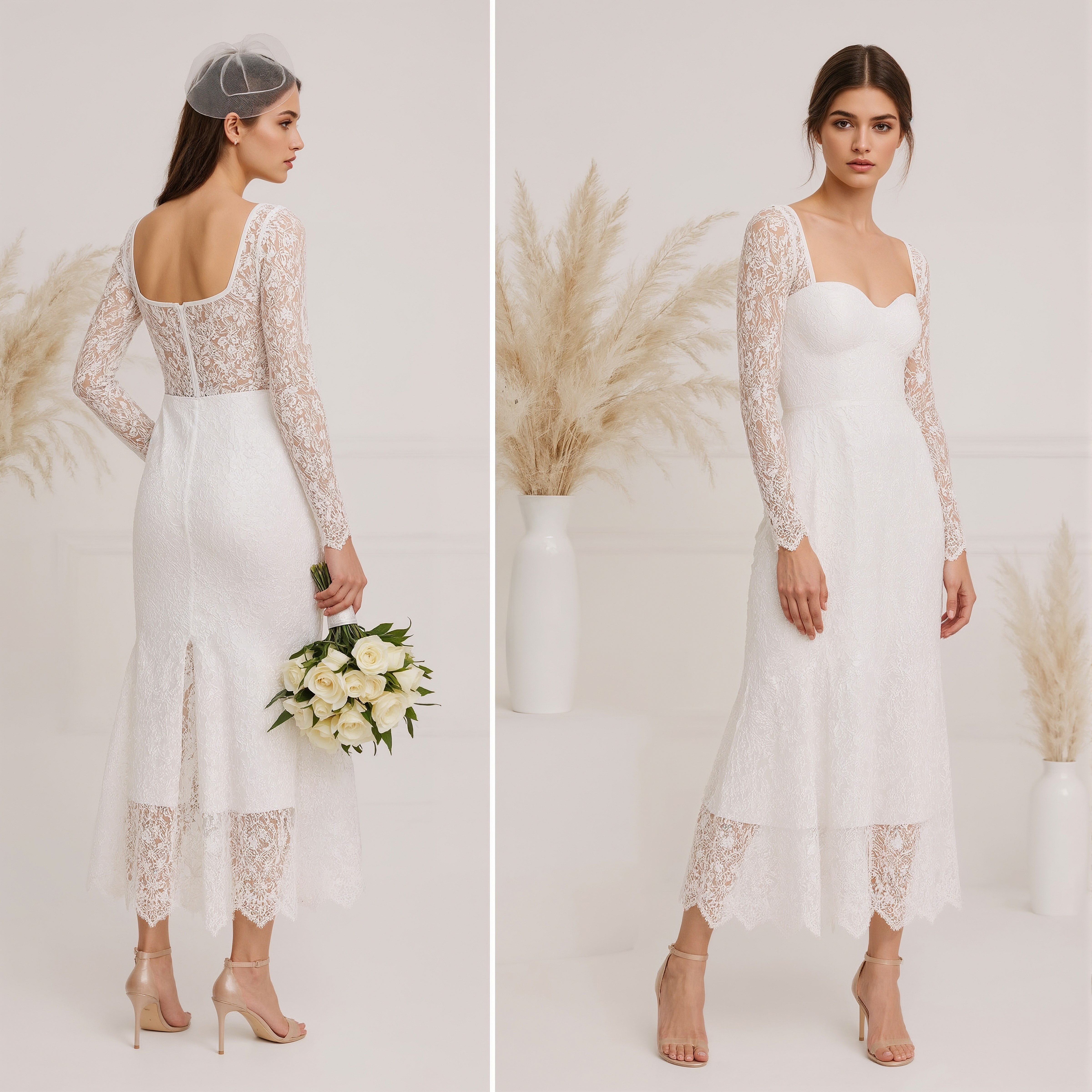 Dreamy White Lace Midi Dress: Timeless Elegance for Civil Ceremonies