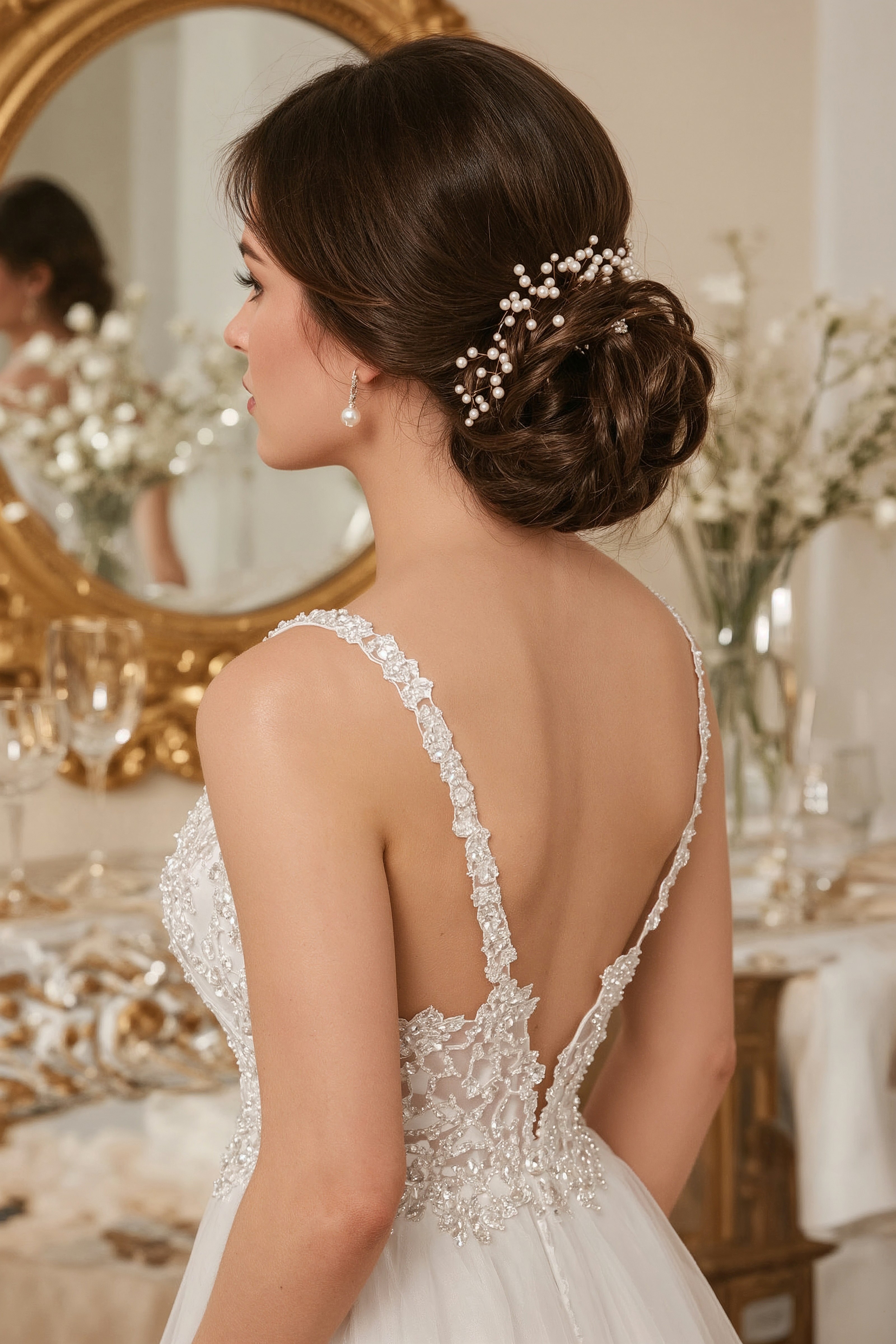 Dreamy Pearl Wedding Updo: Sophisticated Bridal Hair for Your Big Day