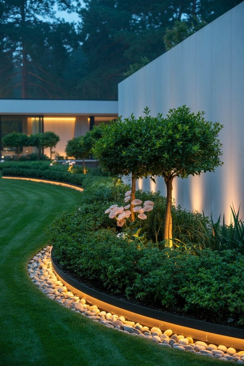 Front Yard Modern Landscaping: Illuminating Pathways & Cool Garden Design