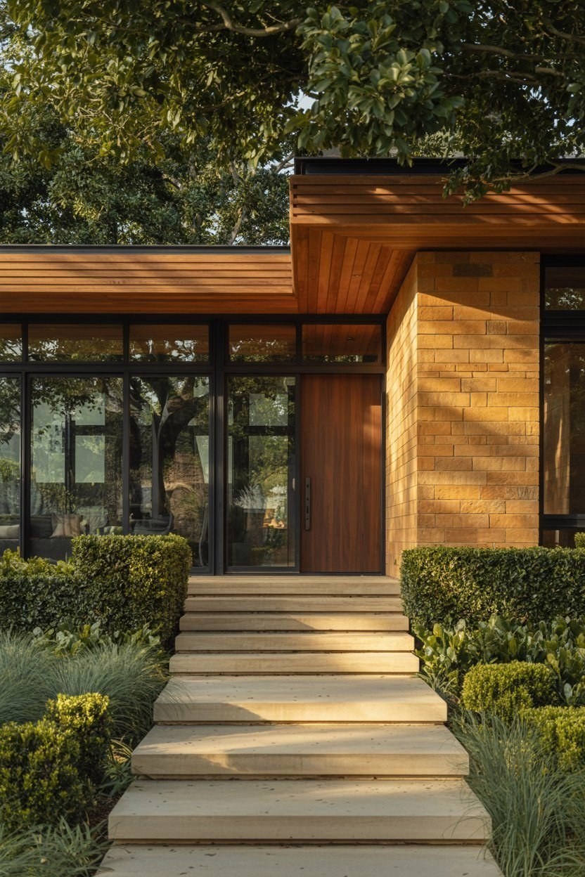 Stone & Wood Facade: Earthy Modern House Inspiration