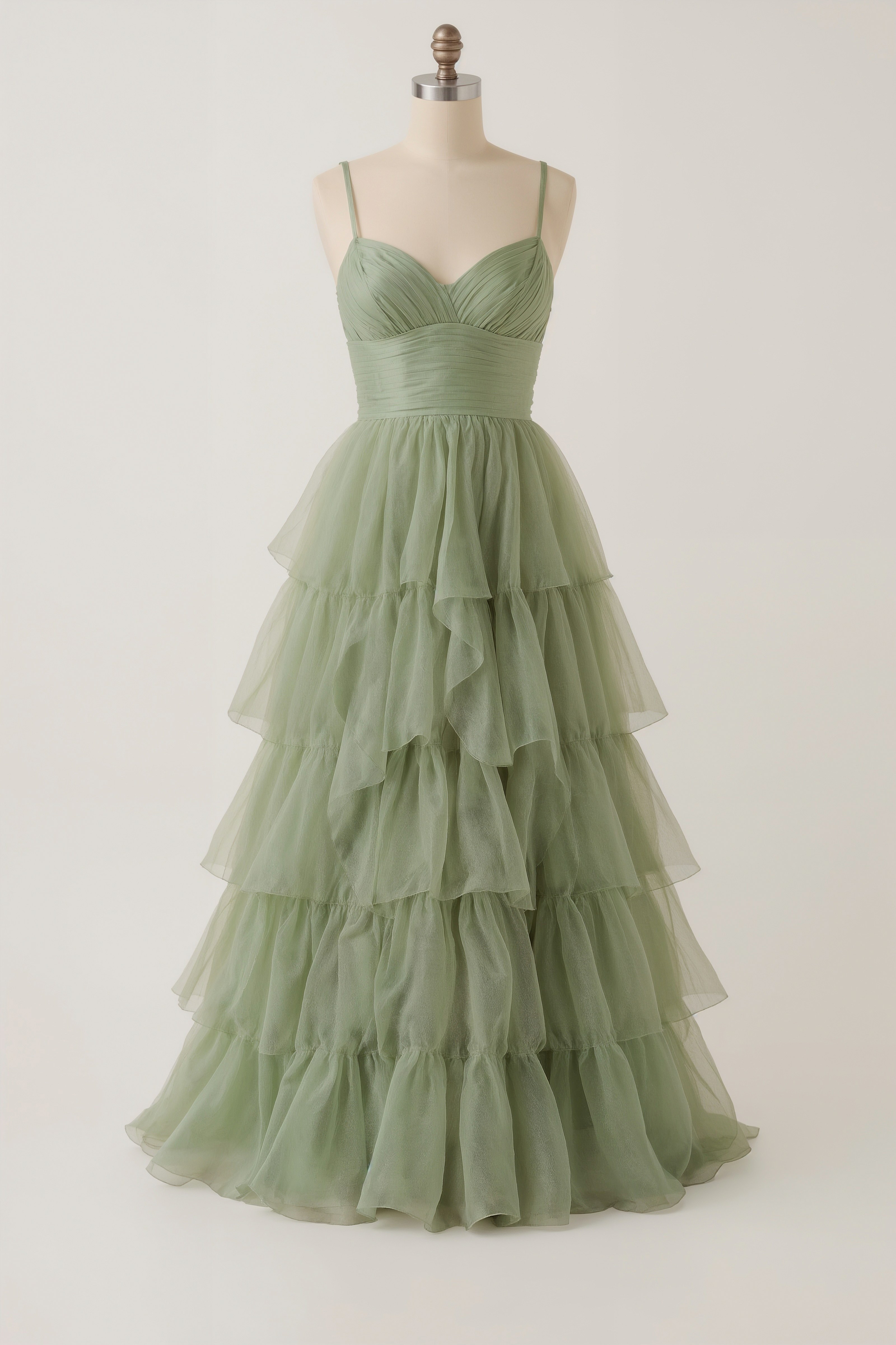 Graceful A-Line Sage Green Bridesmaid Dress with Ruffles