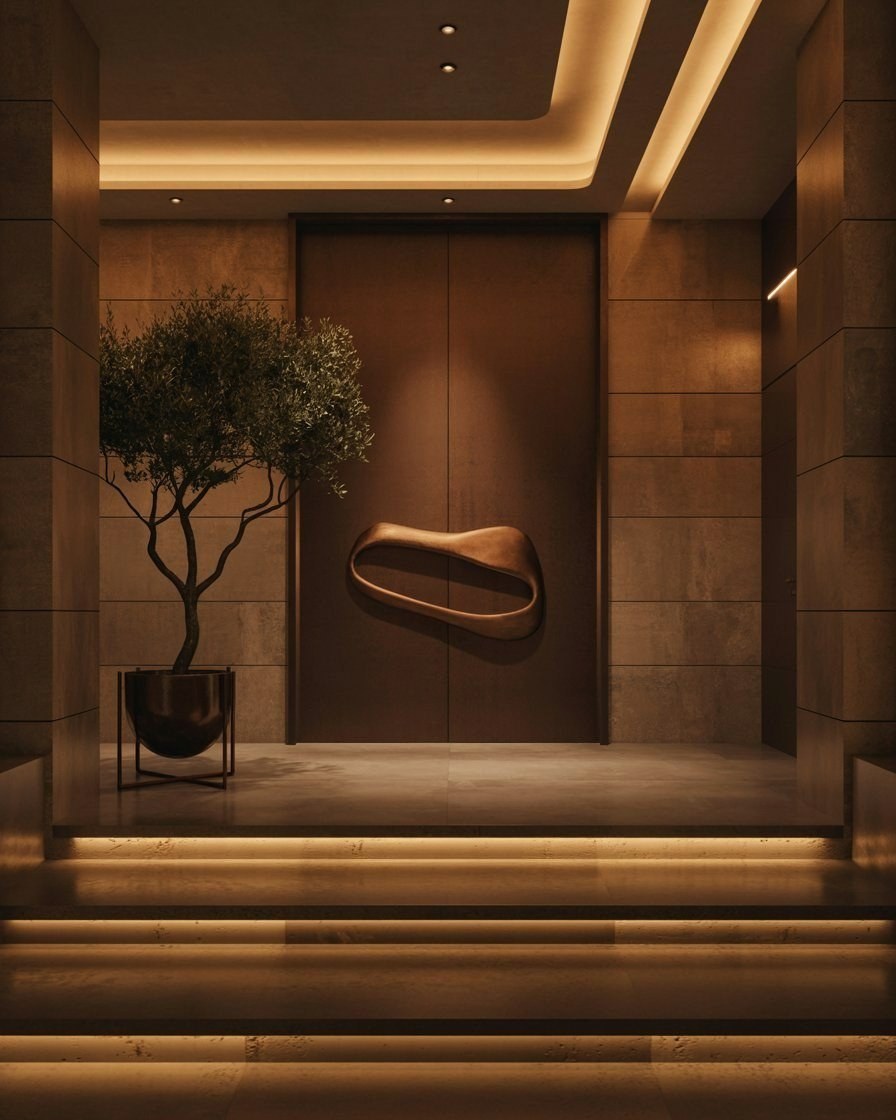Luxury House Entrance: Opulent Design with Ambient Lighting