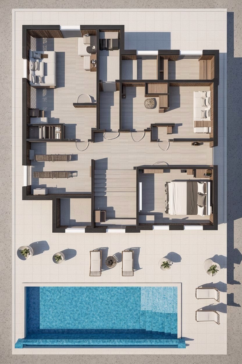 Luxury Living: Modern House Plans with Private Pool & Sun Deck Layouts