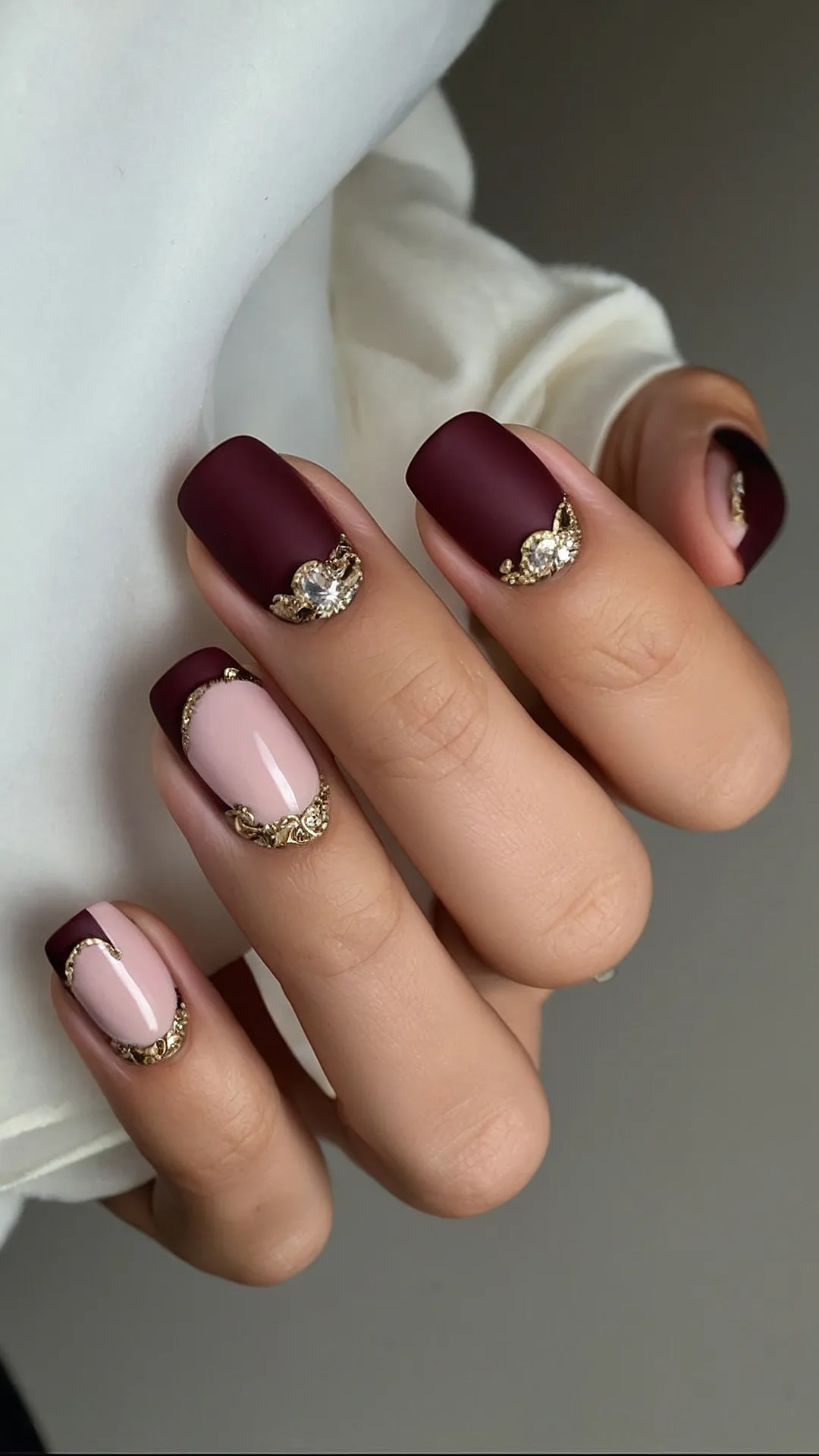 Burgundy Jewel Nails