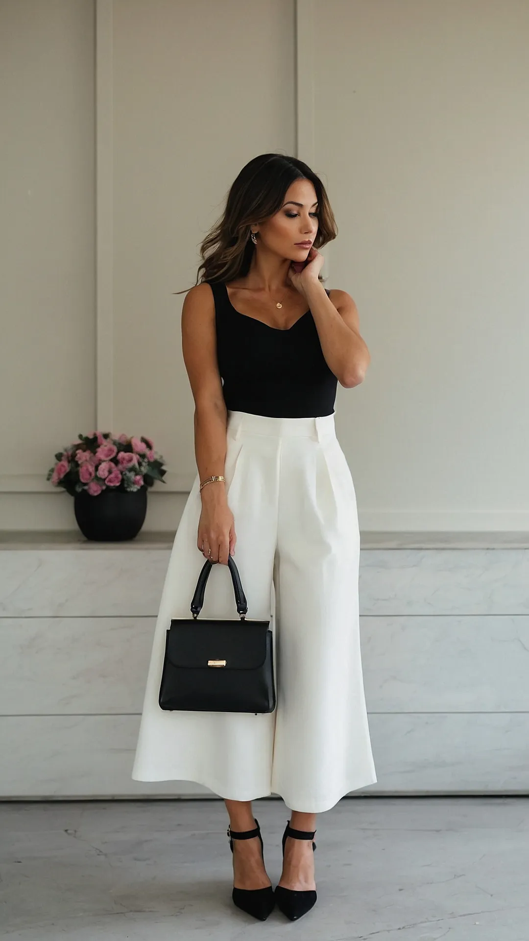 Casual Classy:  White Pants & A Black Top (And Killer Heels!)